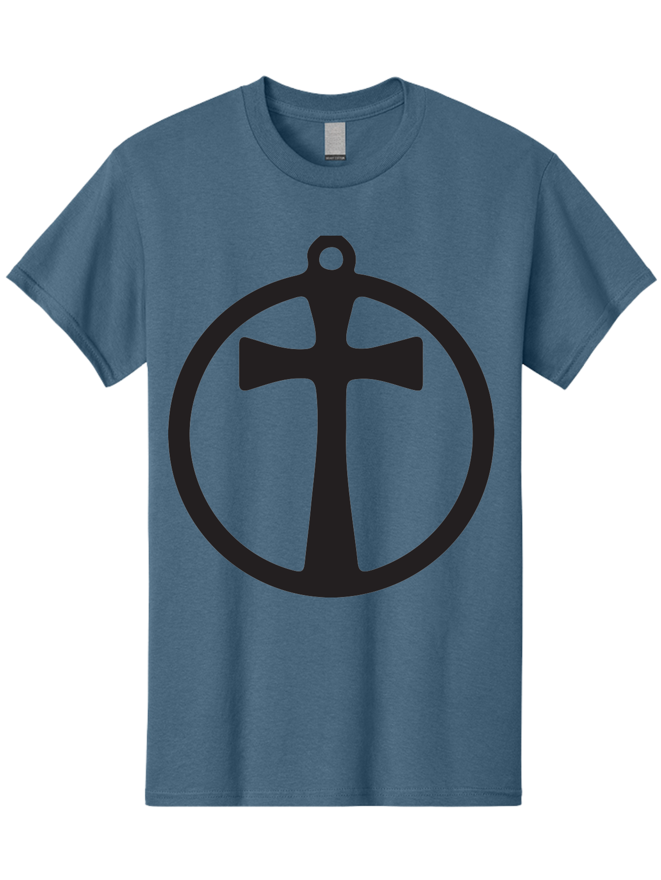 Cross-In-Circle Men'S Graphic Tee, 100% Cotton, Comfortable Casual Summer Wear, Machine Washable, Cross In Circle, Pendant Design, Christian Symbol, Faith Jewelry, Minimalist Pendant, Simple Cross Design, Religious Icon Aac615 1