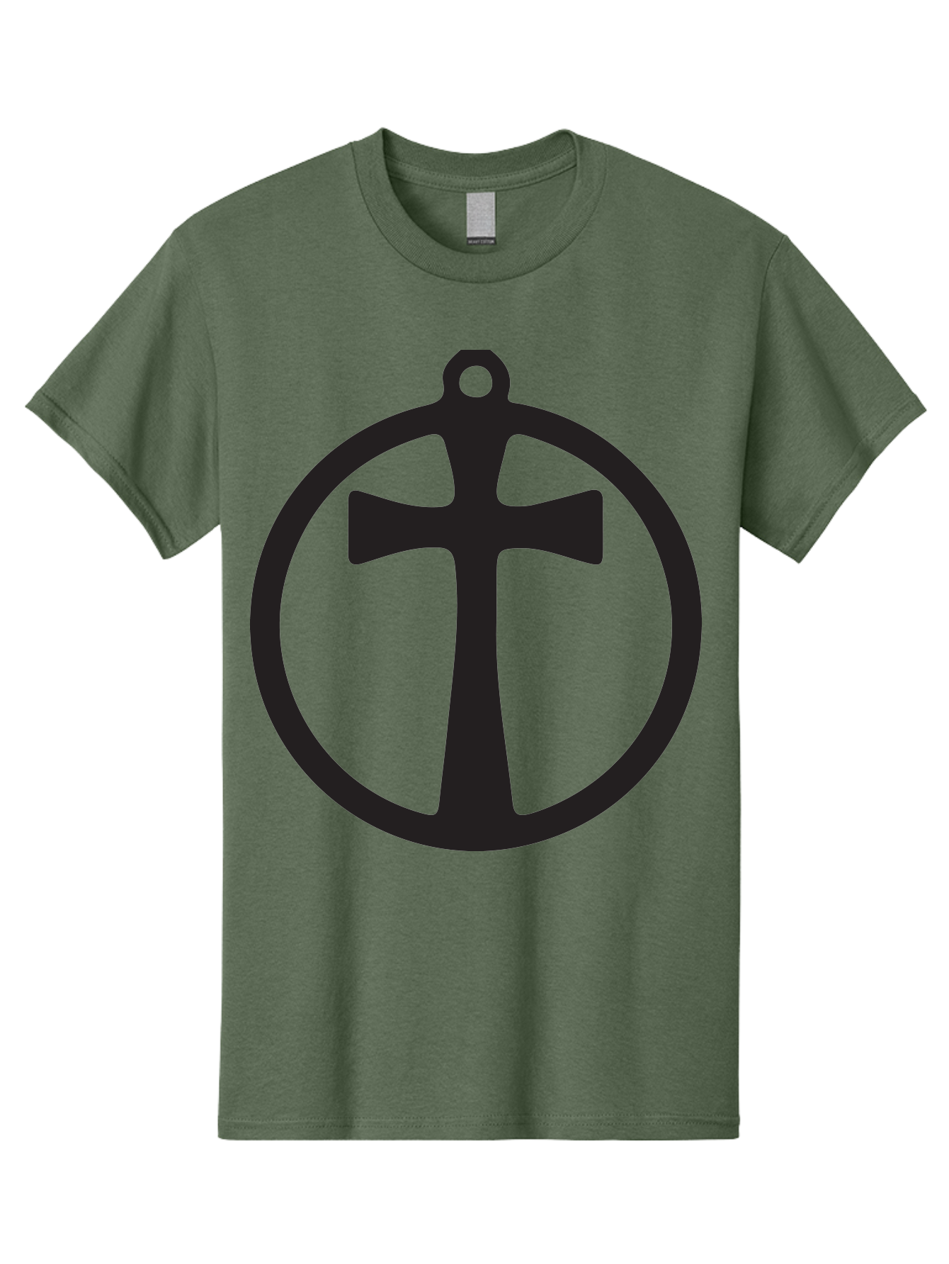 Cross-In-Circle Men'S Graphic Tee, 100% Cotton, Comfortable Casual Summer Wear, Machine Washable, Cross In Circle, Pendant Design, Christian Symbol, Faith Jewelry, Minimalist Pendant, Simple Cross Design, Religious Icon Aac615 15