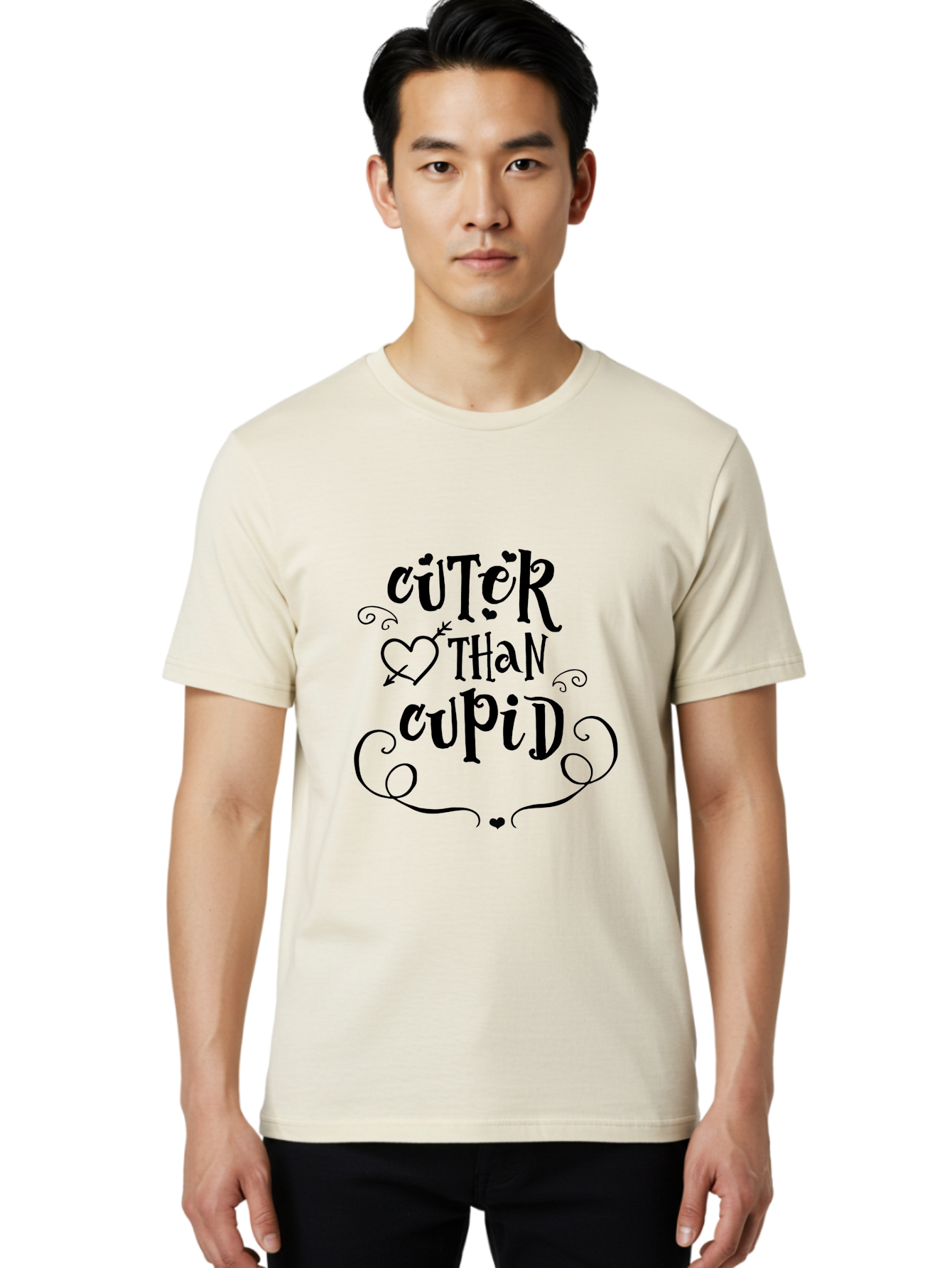 Cuter-Than-Cupid Men'S Graphic Tee, 100% Cotton, Comfortable Casual Summer Wear, Machine Washable, Cute Quotes, Valentine'S Day, Love Messages, Heart Designs, Cupid Theme, Typography Art, Romantic Phrases, Adorable Sayings, Whimsical Fonts Aac620 2