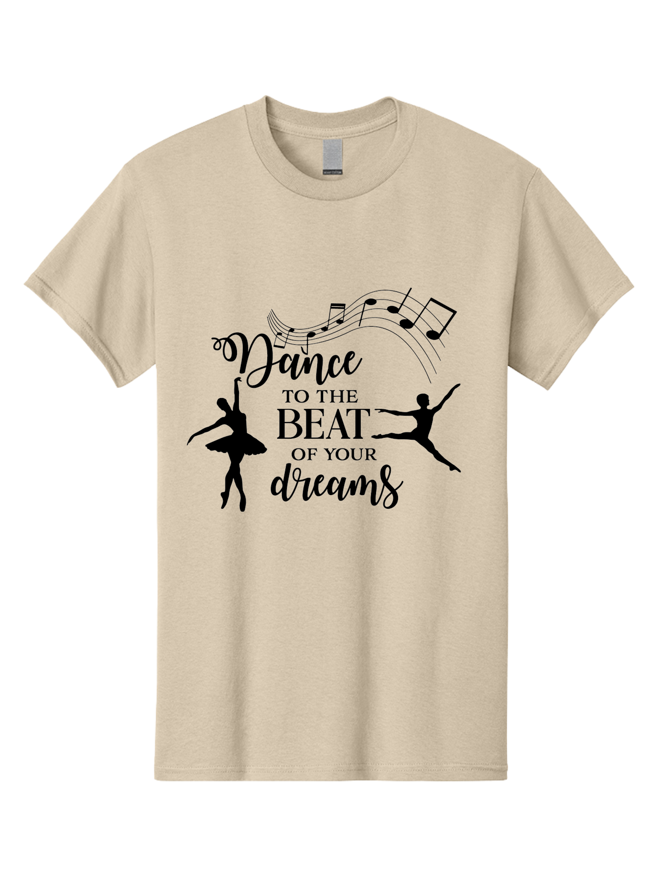 Dance-To-The-Beat-Of-Your-Dreams Men'S Graphic Tee, 100% Cotton, Comfortable Casual Summer Wear, Machine Washable, Dance Inspiration, Motivational Quote, Ballet Dancers, Rhythmic Movement, Dancing Silhouettes, Music Notes, Inspirational Words, Aac624 21