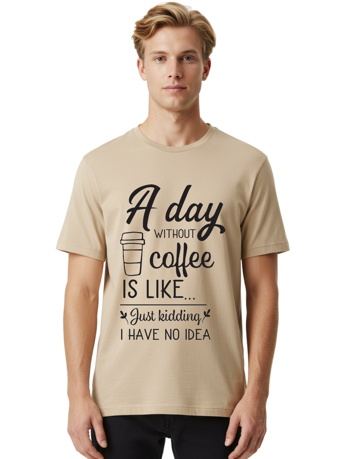 Day-Without-Coffee-Is-Like Men'S Graphic Tee, 100% Cotton, Comfortable Casual Summer Wear, Machine Washable, Humorous Quote, Coffee Lover, Funny Saying, Coffee Addiction, Coffee Quote, Coffee Humor, Caffeine Fix, Morning Coffee, Aac627 2