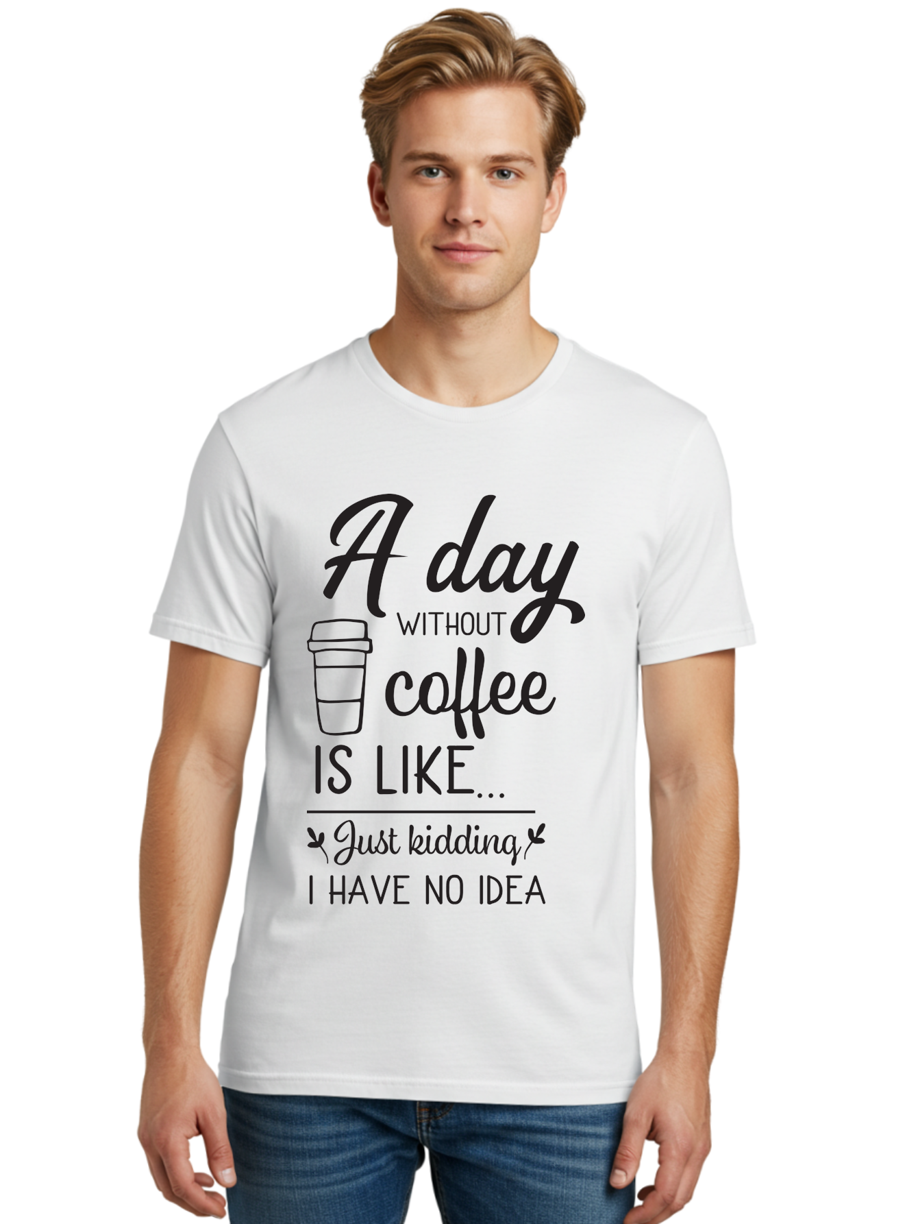 Day-Without-Coffee-Is-Like Men'S Graphic Tee, 100% Cotton, Comfortable Casual Summer Wear, Machine Washable, Humorous Quote, Coffee Lover, Funny Saying, Coffee Addiction, Coffee Quote, Coffee Humor, Caffeine Fix, Morning Coffee, Aac627 14
