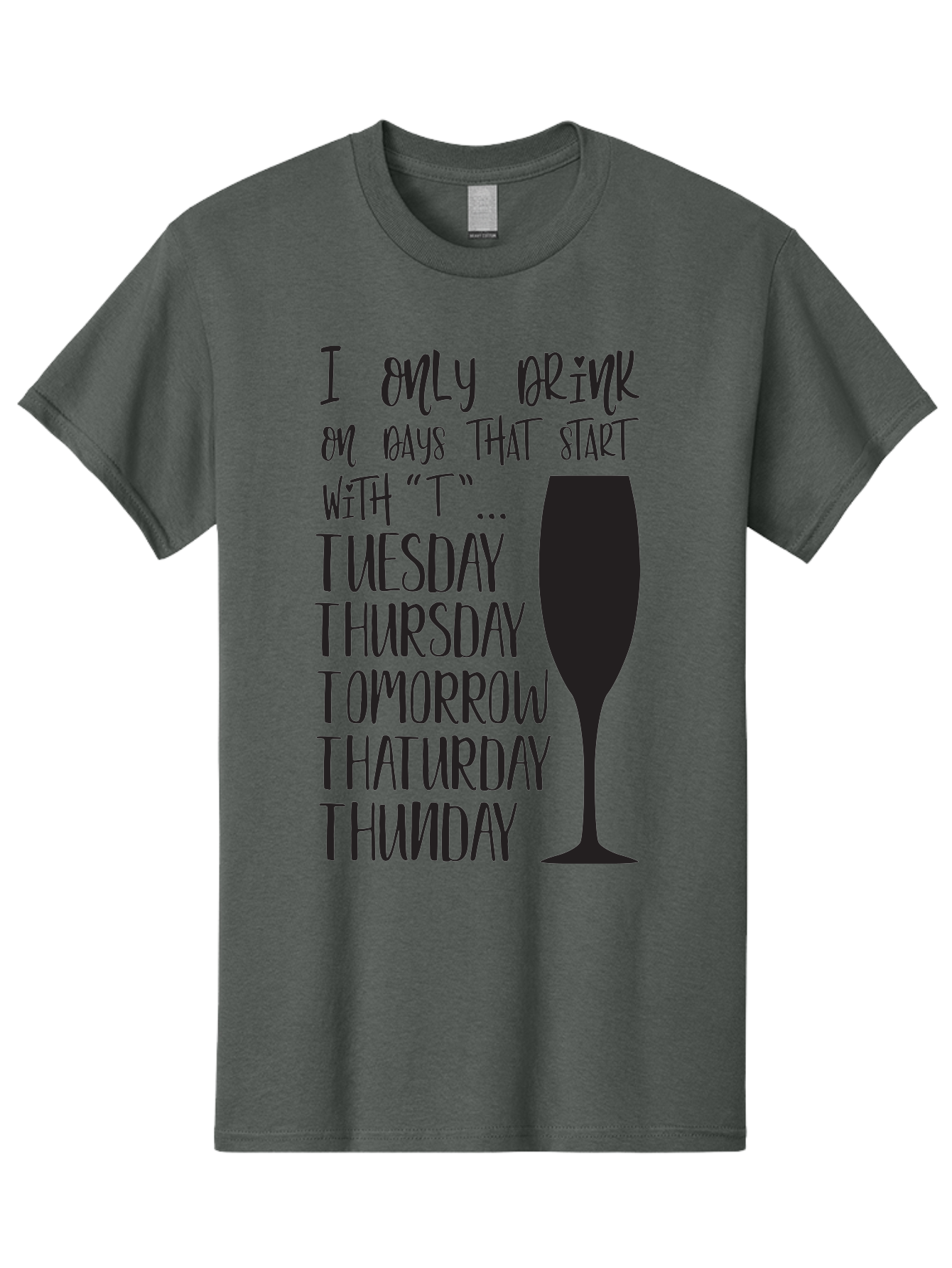 Days-That-Start-With-T Men'S Graphic Tee, 100% Cotton, Comfortable Casual Summer Wear, Machine Washable, Humorous Quote, Funny Saying, Wine Glass, Drinking Joke, Tuesday, Thursday, Tomorrow, That'Urday, Thunday, Playful Humor, Party Vibes, Aac628 13