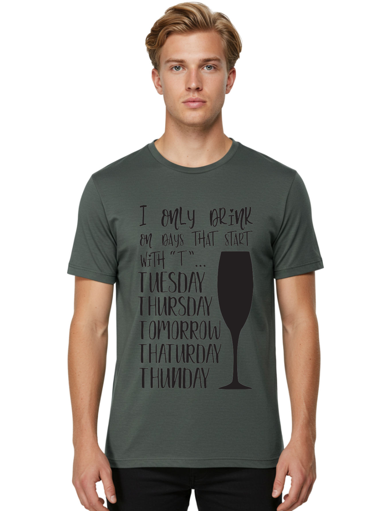 Days-That-Start-With-T Men'S Graphic Tee, 100% Cotton, Comfortable Casual Summer Wear, Machine Washable, Humorous Quote, Funny Saying, Wine Glass, Drinking Joke, Tuesday, Thursday, Tomorrow, That'Urday, Thunday, Playful Humor, Party Vibes, Aac628 14