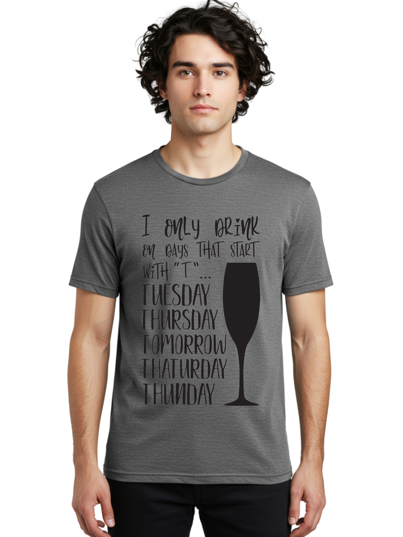 Days-That-Start-With-T Men'S Graphic Tee, 100% Cotton, Comfortable Casual Summer Wear, Machine Washable, Humorous Quote, Funny Saying, Wine Glass, Drinking Joke, Tuesday, Thursday, Tomorrow, That'Urday, Thunday, Playful Humor, Party Vibes, Aac628 26