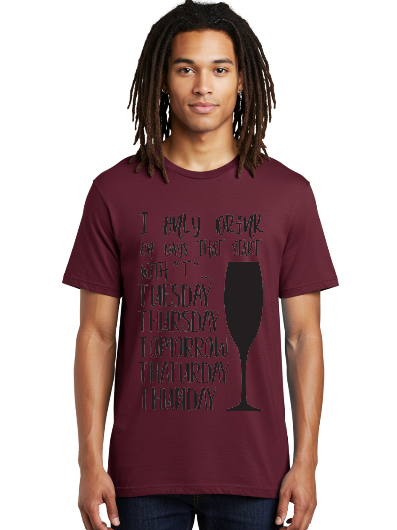 Days-That-Start-With-T Men'S Graphic Tee, 100% Cotton, Comfortable Casual Summer Wear, Machine Washable, Humorous Quote, Funny Saying, Wine Glass, Drinking Joke, Tuesday, Thursday, Tomorrow, That'Urday, Thunday, Playful Humor, Party Vibes, Aac628 6