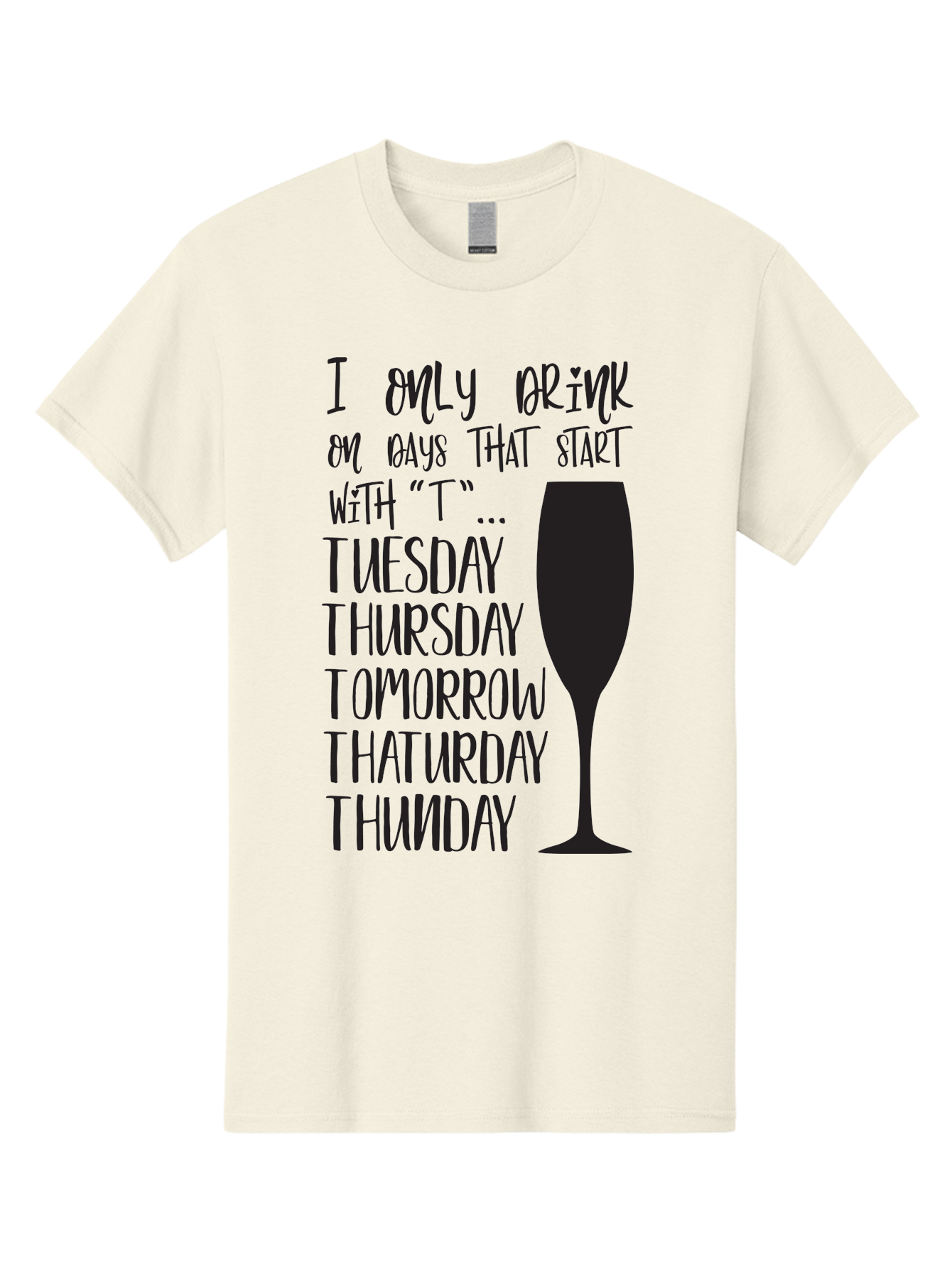 Days-That-Start-With-T Men'S Graphic Tee, 100% Cotton, Comfortable Casual Summer Wear, Machine Washable, Humorous Quote, Funny Saying, Wine Glass, Drinking Joke, Tuesday, Thursday, Tomorrow, That'Urday, Thunday, Playful Humor, Party Vibes, Aac628 3