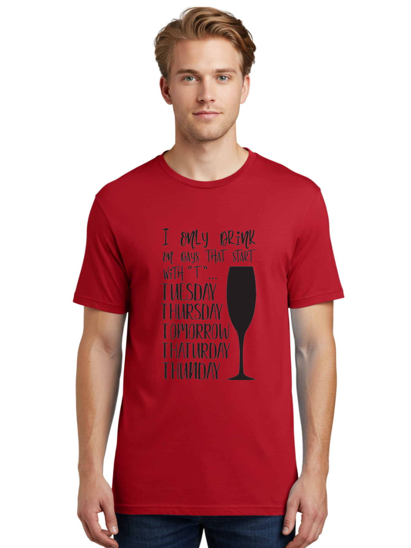 Days-That-Start-With-T Men'S Graphic Tee, 100% Cotton, Comfortable Casual Summer Wear, Machine Washable, Humorous Quote, Funny Saying, Wine Glass, Drinking Joke, Tuesday, Thursday, Tomorrow, That'Urday, Thunday, Playful Humor, Party Vibes, Aac628 10