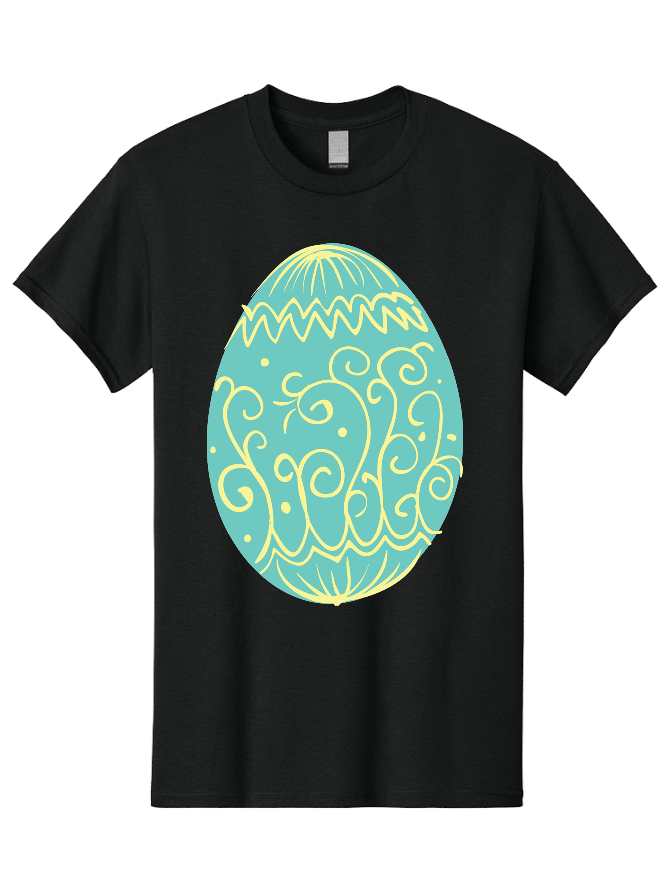 Decorated-Easter-Egg-1 Men'S Graphic Tee, 100% Cotton, Comfortable Casual Summer Wear, Machine Washable, Decorative Easter Egg, Yellow Swirls, Blue Egg, Festive Design, Spring Theme, Easter Symbol, Intricate Patterns, Abstract Art, Aac632 27