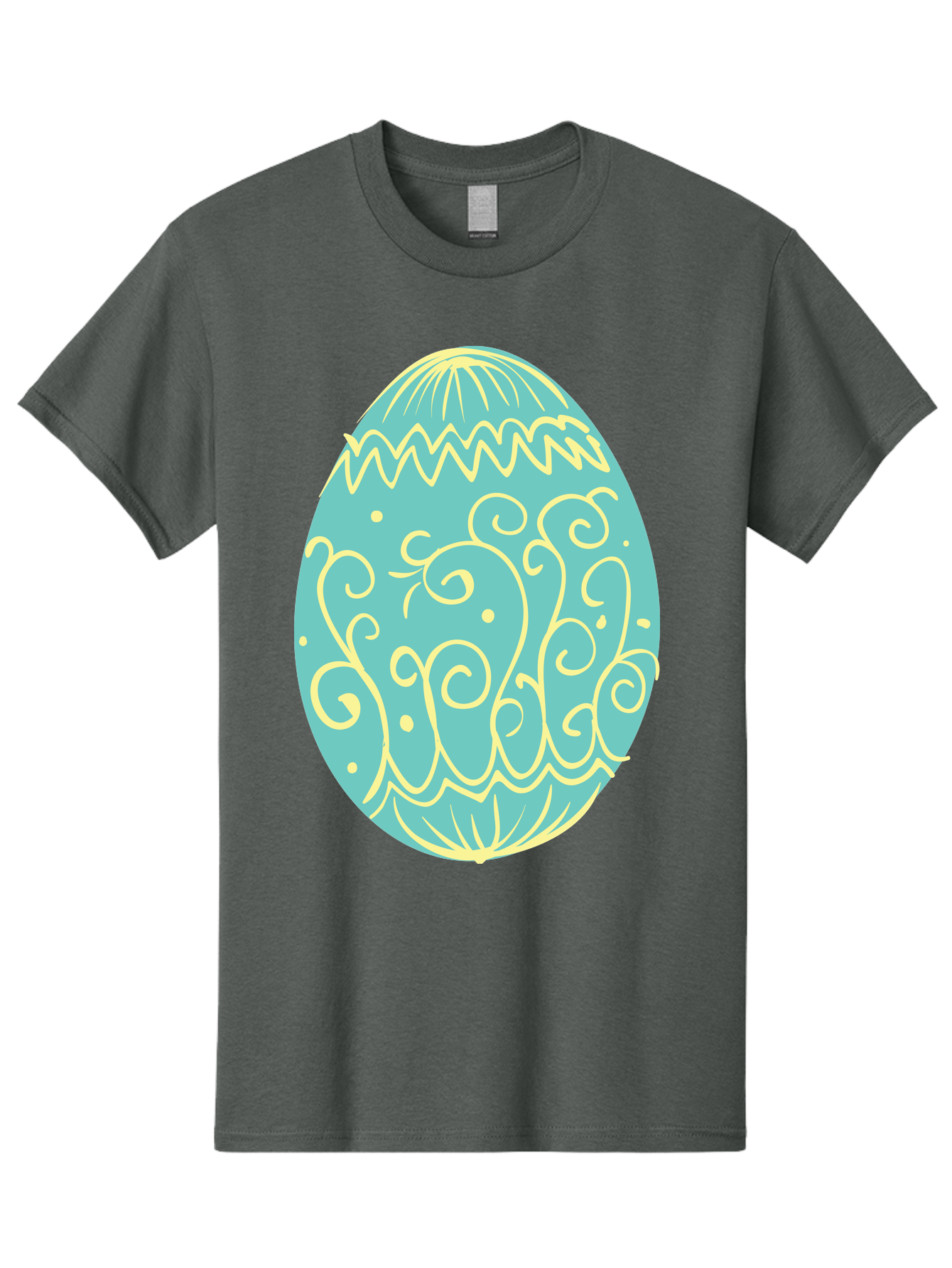Decorated-Easter-Egg-1 Men'S Graphic Tee, 100% Cotton, Comfortable Casual Summer Wear, Machine Washable, Decorative Easter Egg, Yellow Swirls, Blue Egg, Festive Design, Spring Theme, Easter Symbol, Intricate Patterns, Abstract Art, Aac632 5
