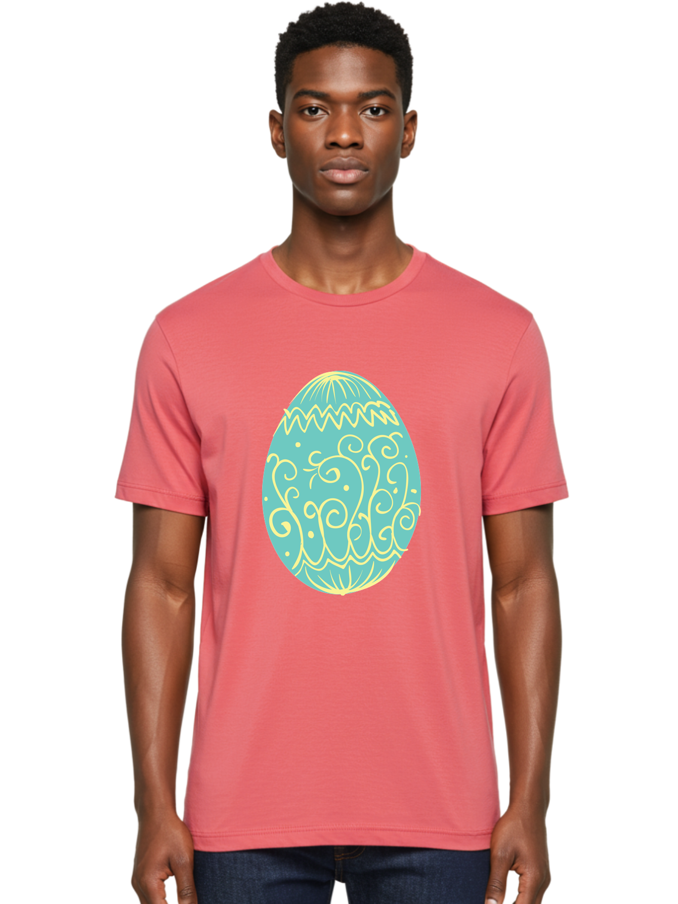 Decorated-Easter-Egg-1 Men'S Graphic Tee, 100% Cotton, Comfortable Casual Summer Wear, Machine Washable, Decorative Easter Egg, Yellow Swirls, Blue Egg, Festive Design, Spring Theme, Easter Symbol, Intricate Patterns, Abstract Art, Aac632 16