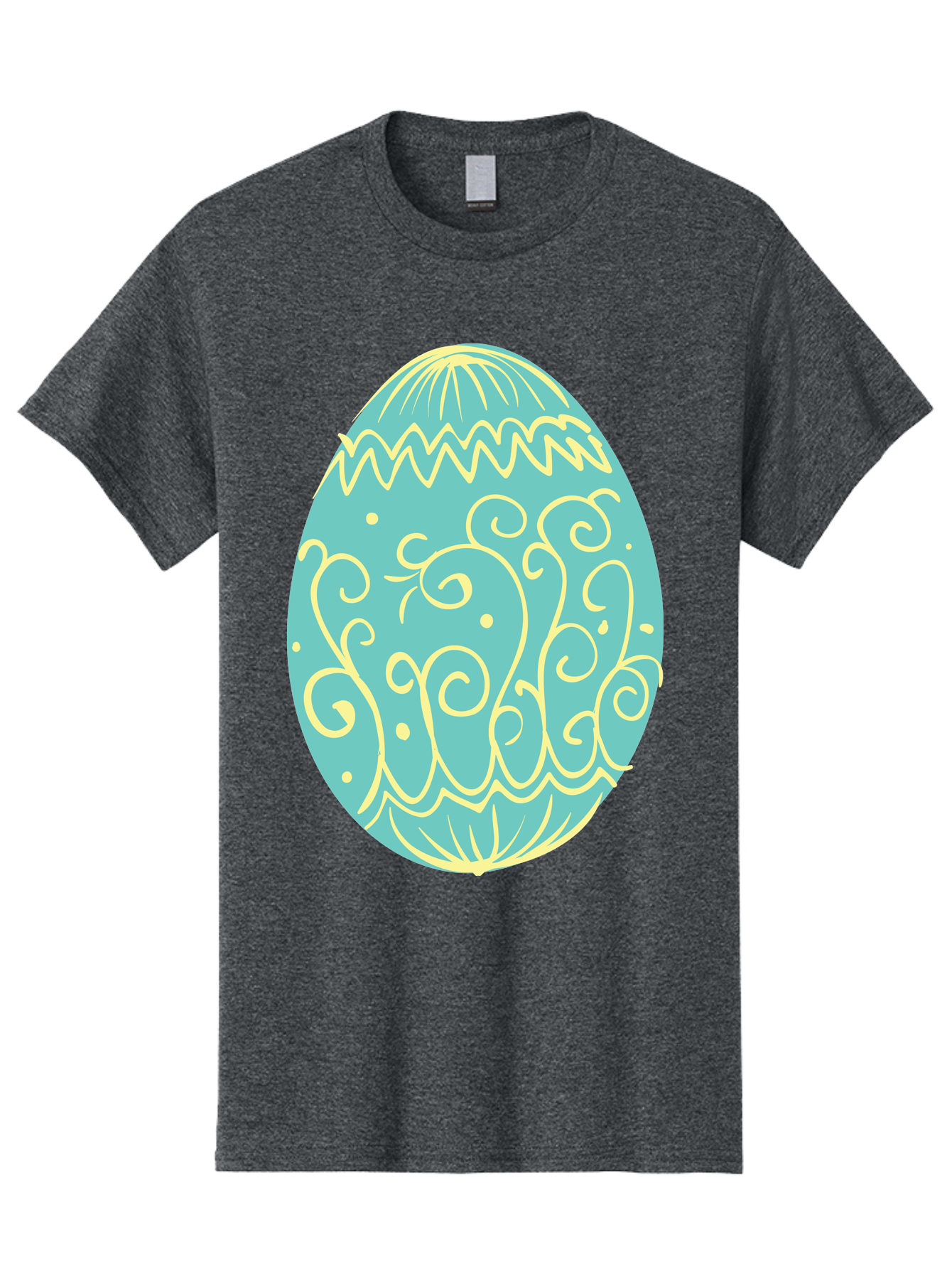 Decorated-Easter-Egg-1 Men'S Graphic Tee, 100% Cotton, Comfortable Casual Summer Wear, Machine Washable, Decorative Easter Egg, Yellow Swirls, Blue Egg, Festive Design, Spring Theme, Easter Symbol, Intricate Patterns, Abstract Art, Aac632 1