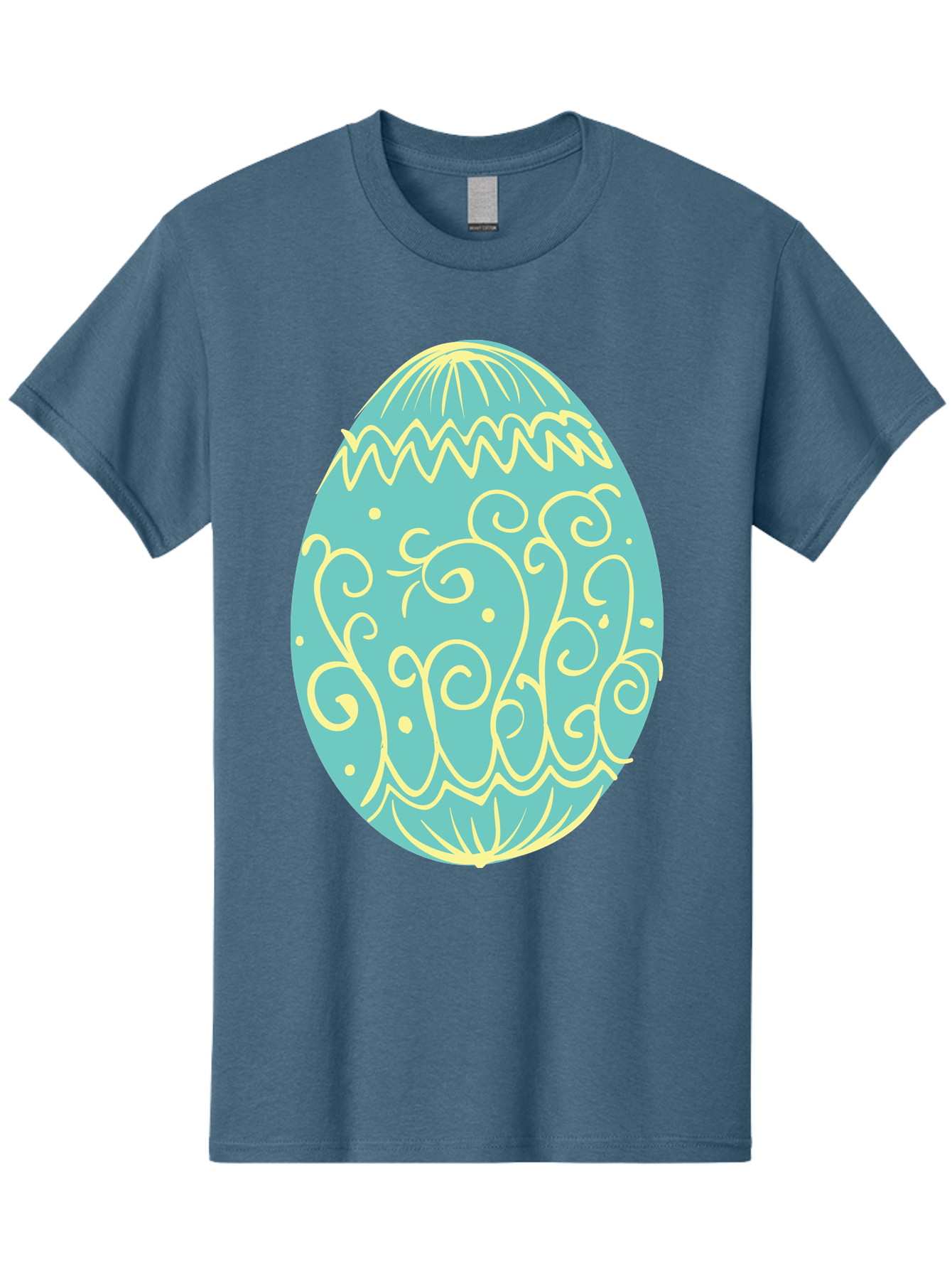 Decorated-Easter-Egg-1 Men'S Graphic Tee, 100% Cotton, Comfortable Casual Summer Wear, Machine Washable, Decorative Easter Egg, Yellow Swirls, Blue Egg, Festive Design, Spring Theme, Easter Symbol, Intricate Patterns, Abstract Art, Aac632 7