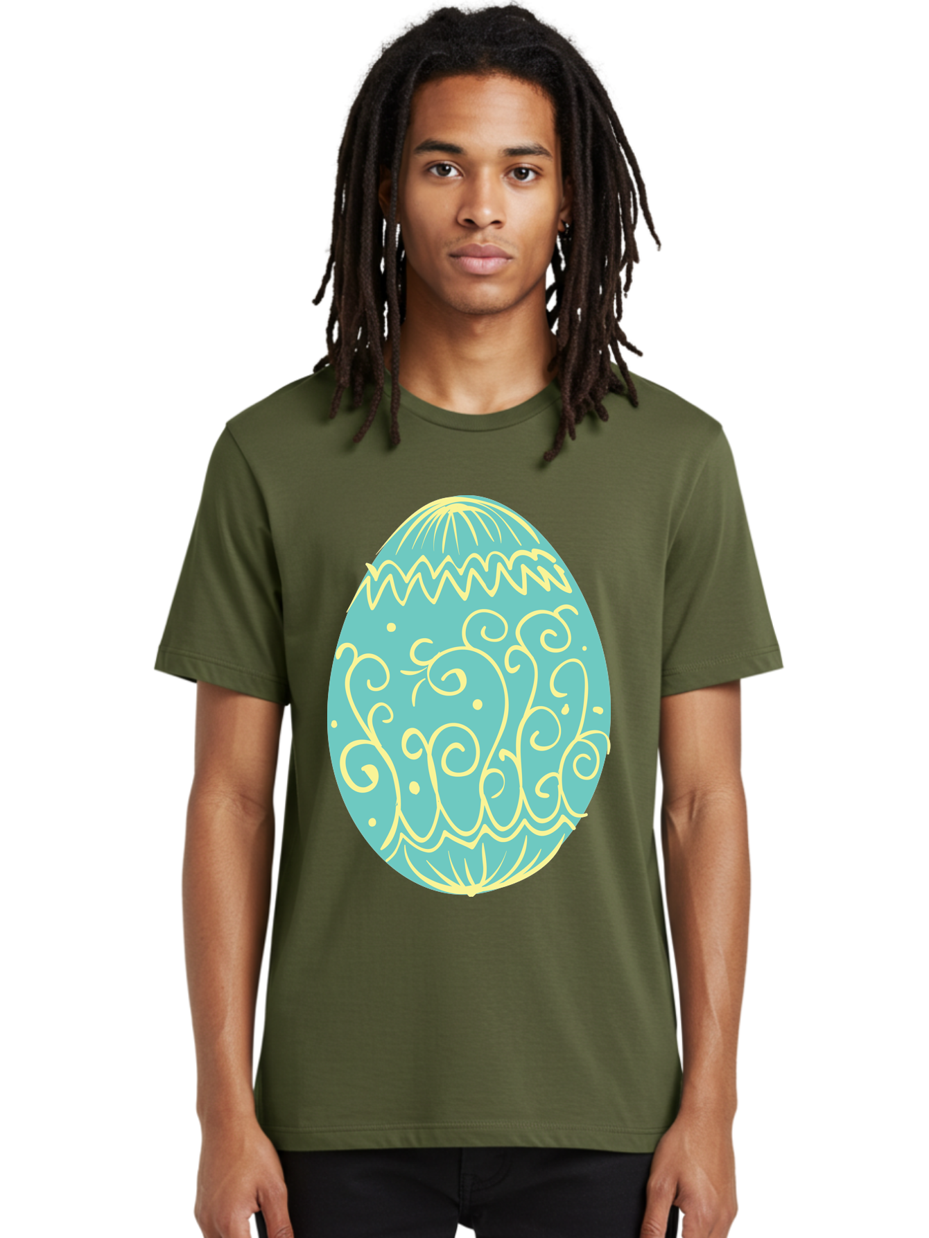 Decorated-Easter-Egg-1 Men'S Graphic Tee, 100% Cotton, Comfortable Casual Summer Wear, Machine Washable, Decorative Easter Egg, Yellow Swirls, Blue Egg, Festive Design, Spring Theme, Easter Symbol, Intricate Patterns, Abstract Art, Aac632 26