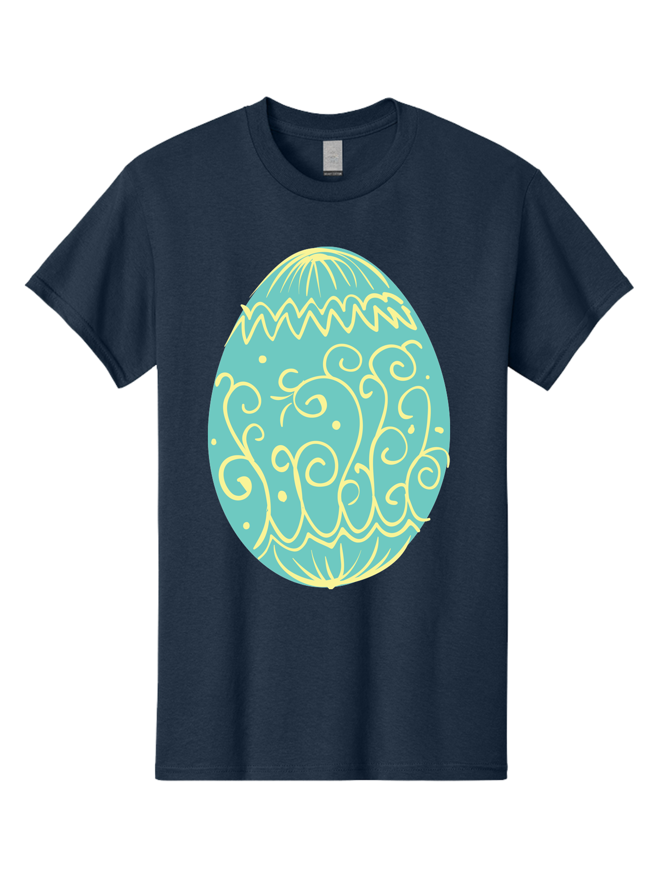 Decorated-Easter-Egg-1 Men'S Graphic Tee, 100% Cotton, Comfortable Casual Summer Wear, Machine Washable, Decorative Easter Egg, Yellow Swirls, Blue Egg, Festive Design, Spring Theme, Easter Symbol, Intricate Patterns, Abstract Art, Aac632 17