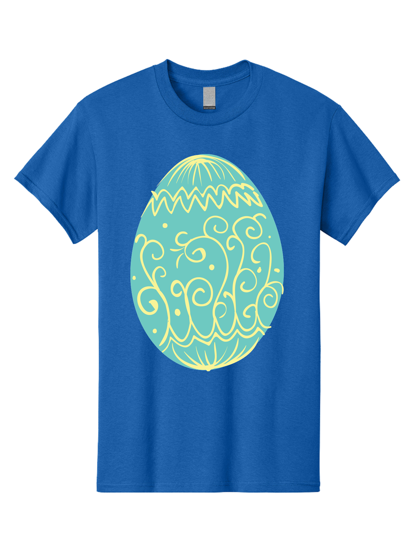 Decorated-Easter-Egg-1 Men'S Graphic Tee, 100% Cotton, Comfortable Casual Summer Wear, Machine Washable, Decorative Easter Egg, Yellow Swirls, Blue Egg, Festive Design, Spring Theme, Easter Symbol, Intricate Patterns, Abstract Art, Aac632 11