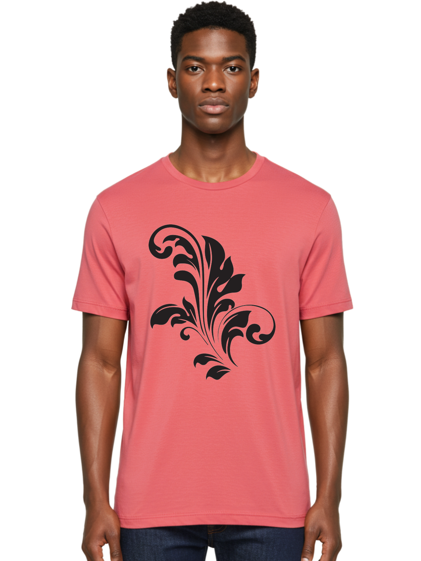 Decorative-Leaf-Pattern Men'S Graphic Tee, 100% Cotton, Comfortable Casual Summer Wear, Machine Washable, Floral Pattern, Leaf Design, Luxury Decor, Elegant Motifs, Intricate Details, Ornate Style, Classic Design Elements, Decorative Art Aac636 24