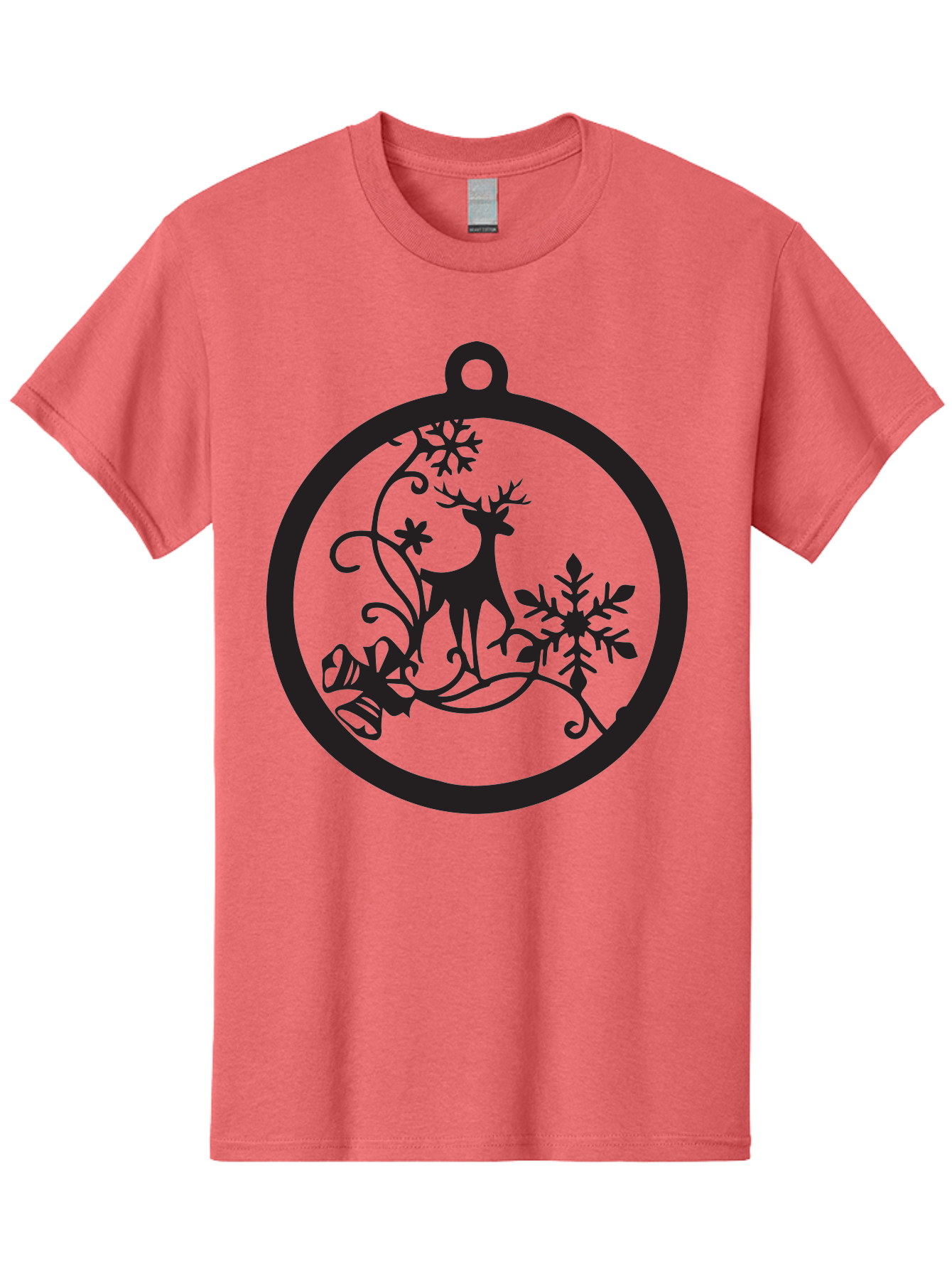 Deer-And-Snowflakes-Ornament Men'S Graphic Tee, 100% Cotton, Comfortable Casual Summer Wear, Machine Washable, Reindeer Silhouette, Christmas Decoration, Festive Design, Winter Wonderland, Holiday Decor, Snowflakes, Leaves, Aac637 29