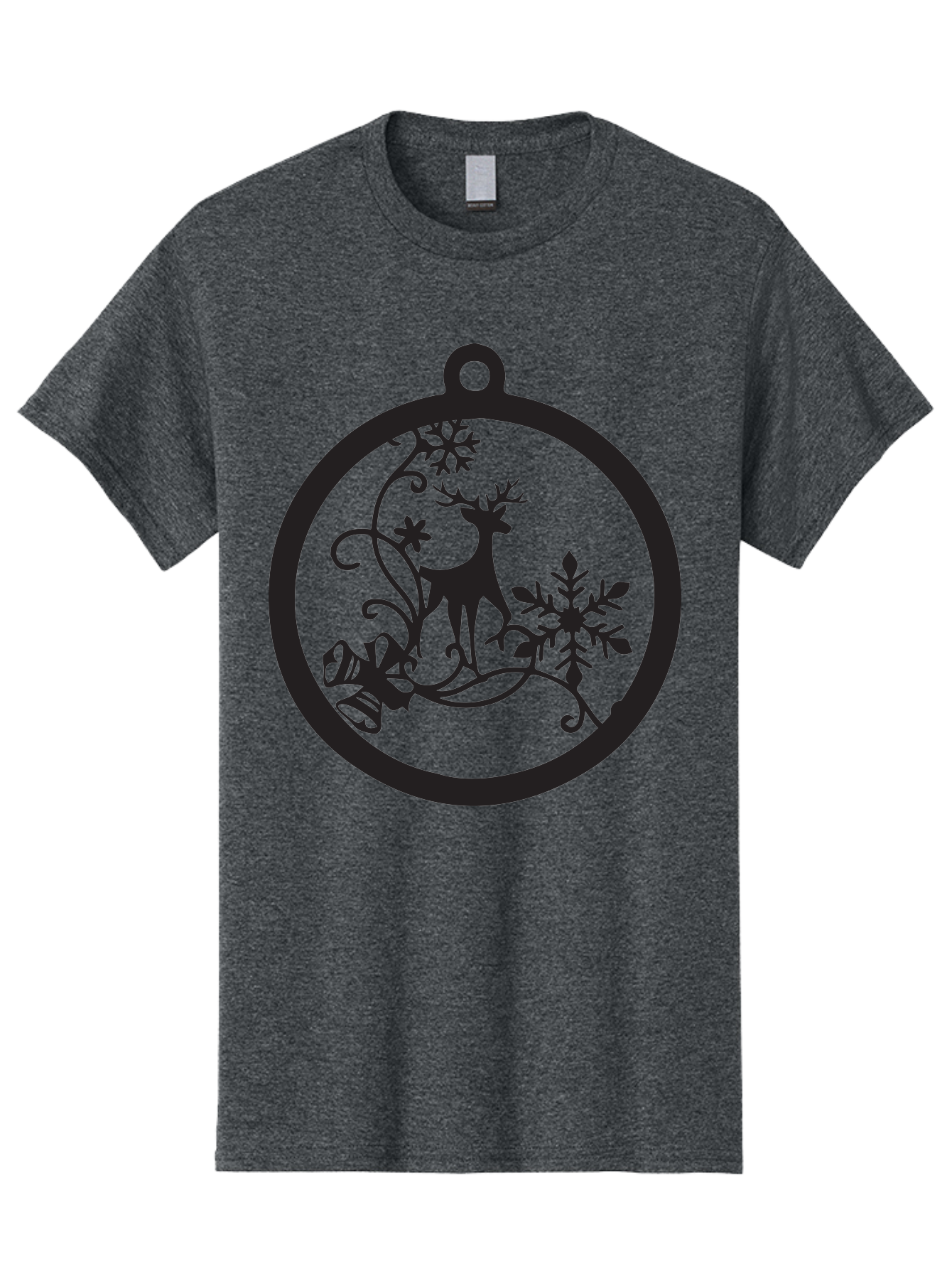 Deer-And-Snowflakes-Ornament Men'S Graphic Tee, 100% Cotton, Comfortable Casual Summer Wear, Machine Washable, Reindeer Silhouette, Christmas Decoration, Festive Design, Winter Wonderland, Holiday Decor, Snowflakes, Leaves, Aac637 5