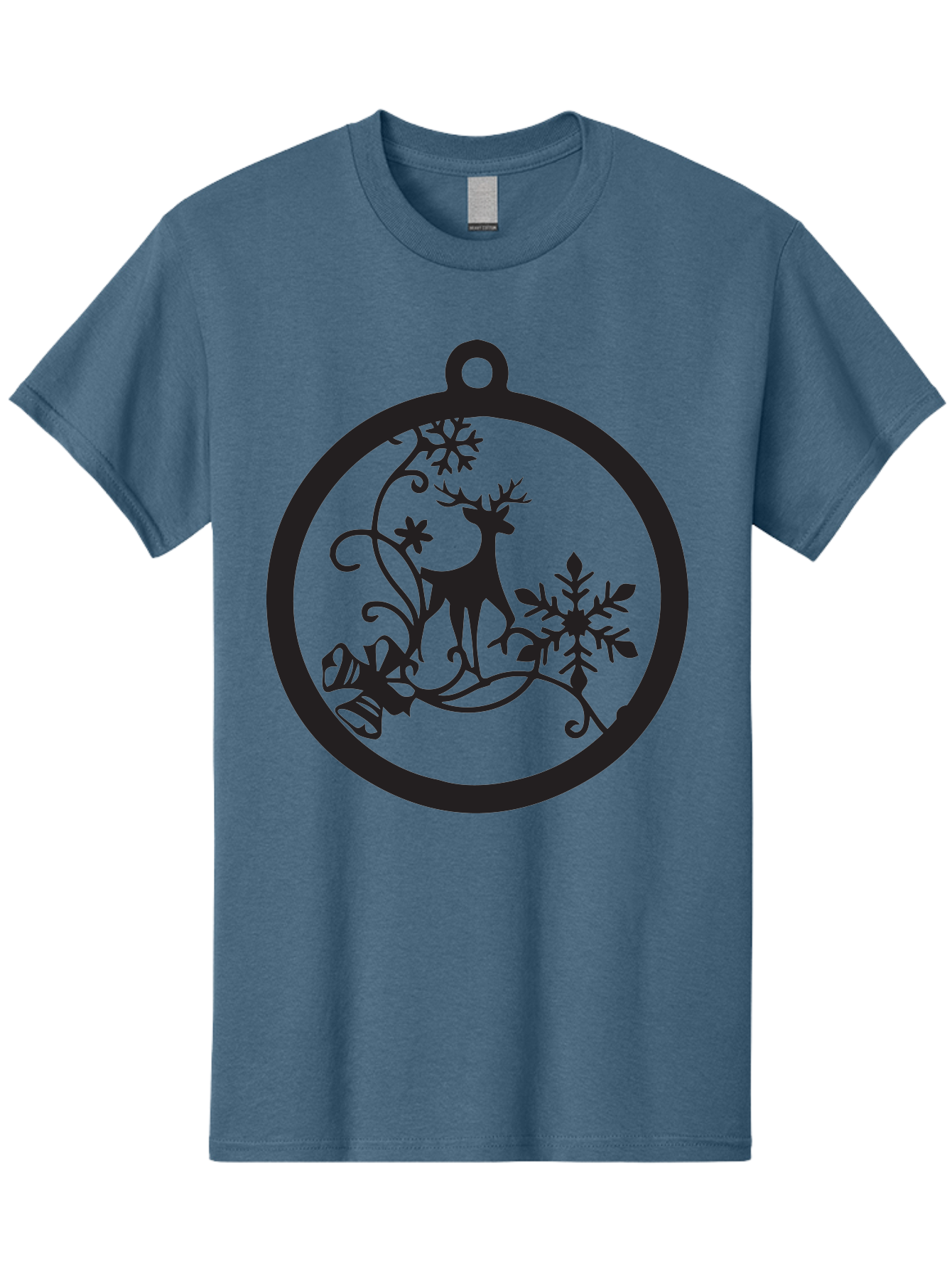 Deer-And-Snowflakes-Ornament Men'S Graphic Tee, 100% Cotton, Comfortable Casual Summer Wear, Machine Washable, Reindeer Silhouette, Christmas Decoration, Festive Design, Winter Wonderland, Holiday Decor, Snowflakes, Leaves, Aac637 27