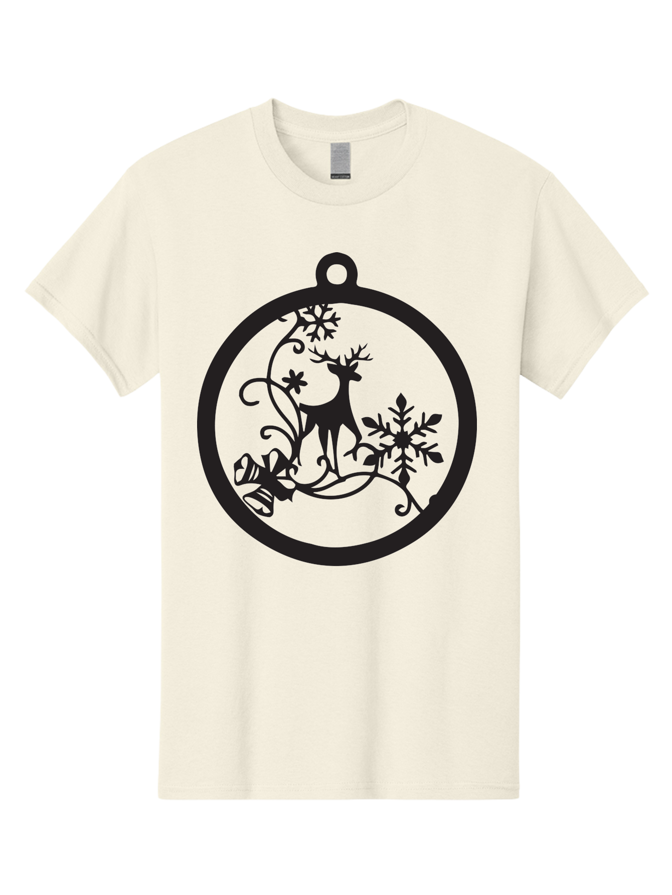 Deer-And-Snowflakes-Ornament Men'S Graphic Tee, 100% Cotton, Comfortable Casual Summer Wear, Machine Washable, Reindeer Silhouette, Christmas Decoration, Festive Design, Winter Wonderland, Holiday Decor, Snowflakes, Leaves, Aac637 13