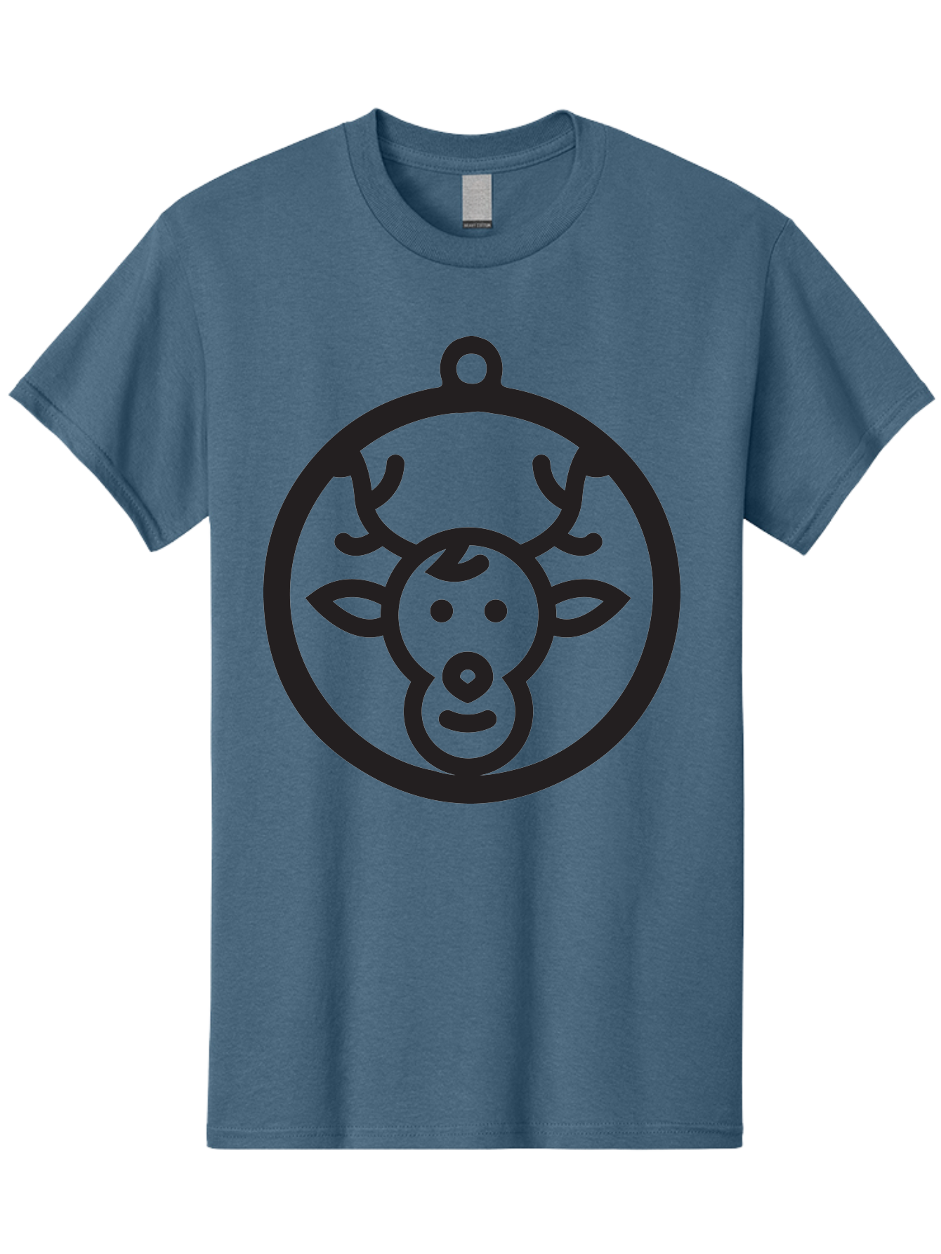 Deer-Head-Ornament Men'S Graphic Tee, 100% Cotton, Comfortable Casual Summer Wear, Machine Washable, Reindeer Face, Minimalist Design, Festive Decoration, Christmas Symbol, Holiday Theme, Cartoon Deer, Simple Illustration, Ornament Shape Aac640 11