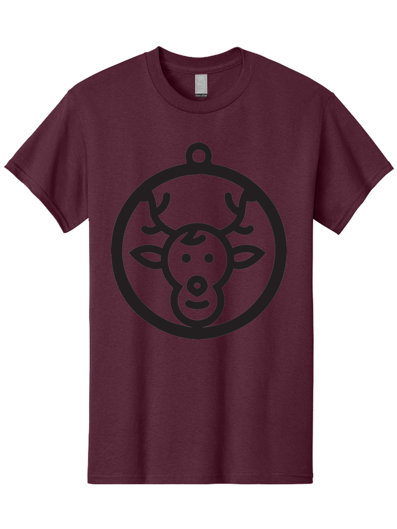 Deer-Head-Ornament Men'S Graphic Tee, 100% Cotton, Comfortable Casual Summer Wear, Machine Washable, Reindeer Face, Minimalist Design, Festive Decoration, Christmas Symbol, Holiday Theme, Cartoon Deer, Simple Illustration, Ornament Shape Aac640 13