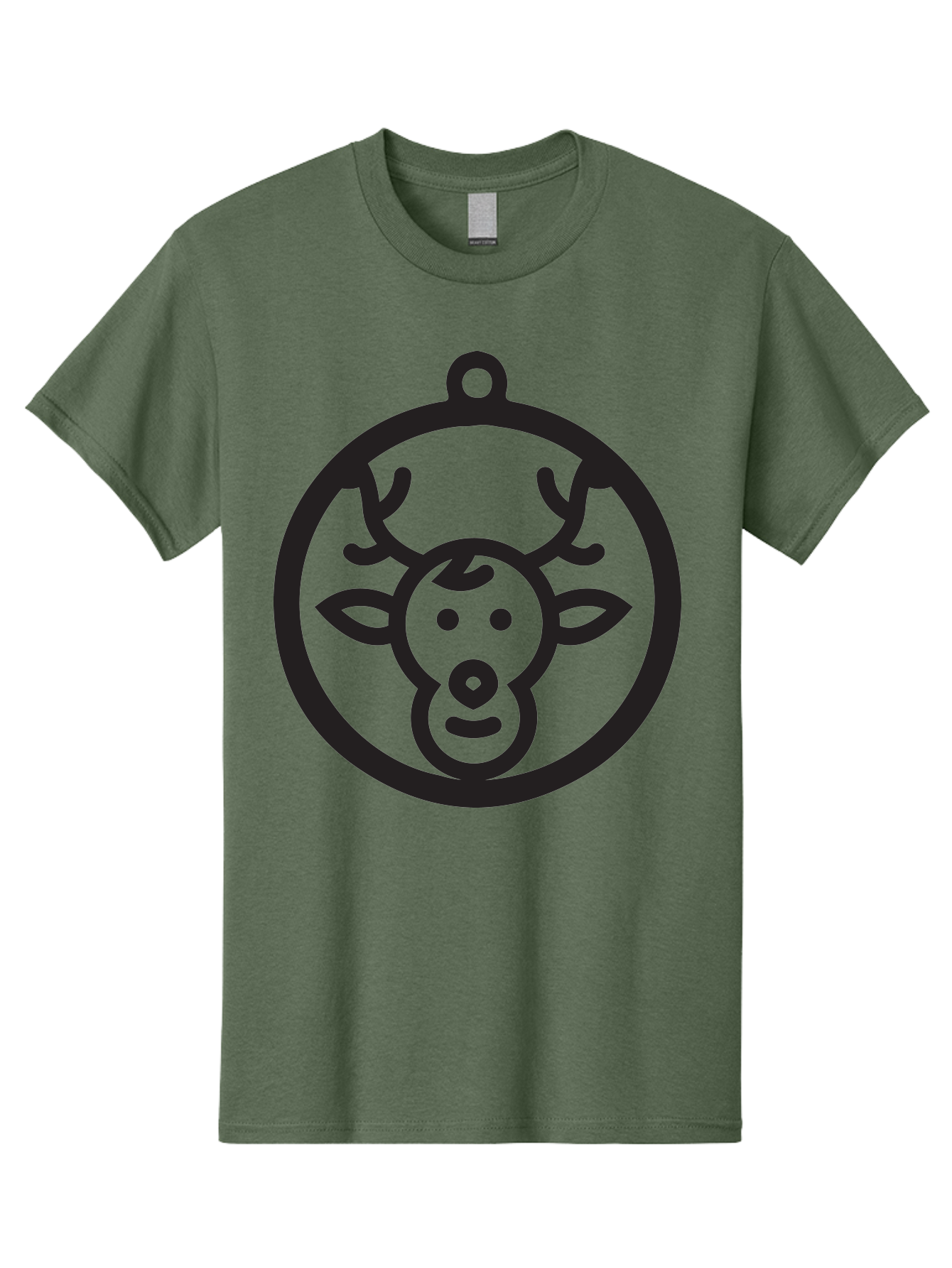 Deer-Head-Ornament Men'S Graphic Tee, 100% Cotton, Comfortable Casual Summer Wear, Machine Washable, Reindeer Face, Minimalist Design, Festive Decoration, Christmas Symbol, Holiday Theme, Cartoon Deer, Simple Illustration, Ornament Shape Aac640 21