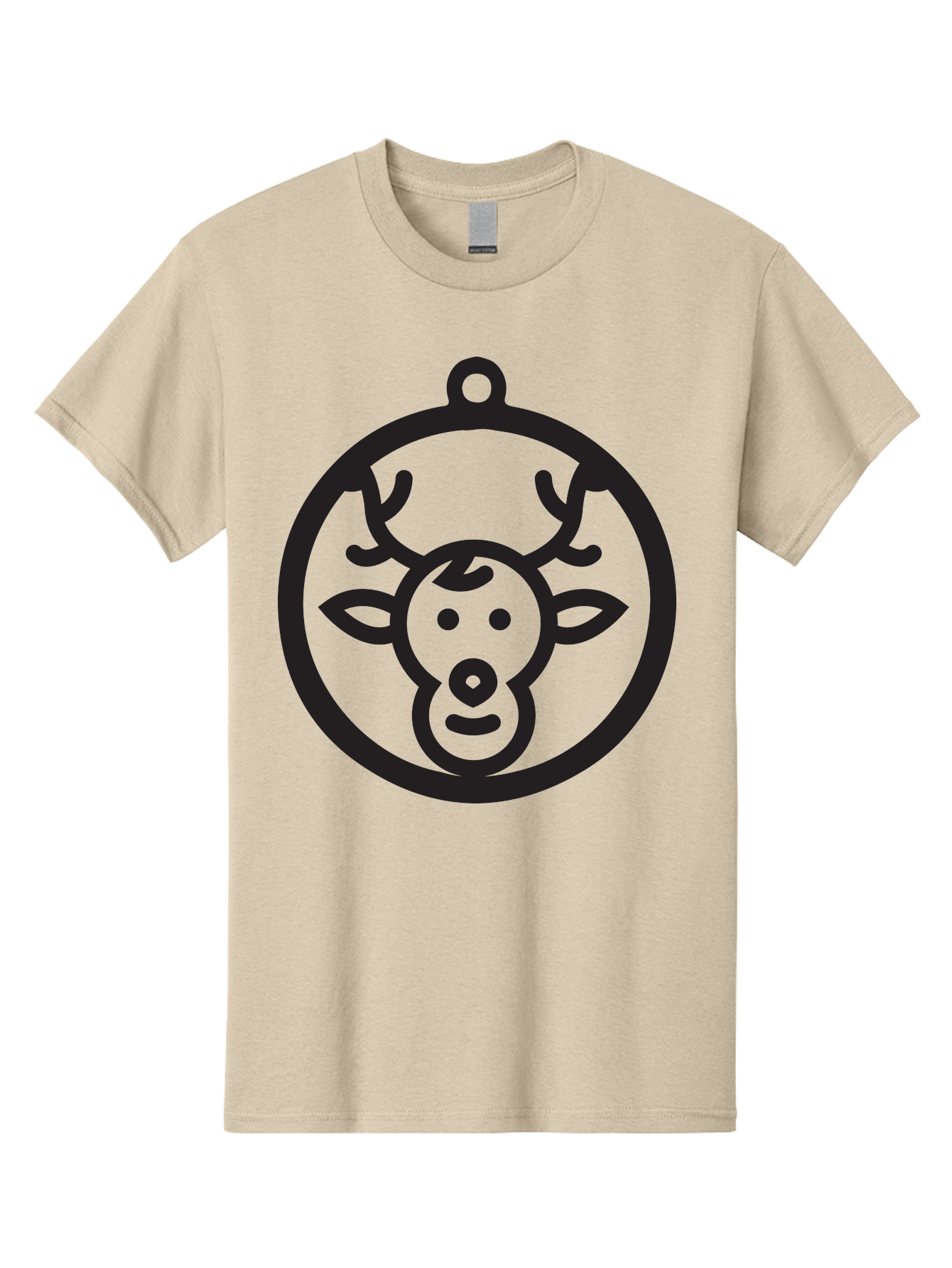 Deer-Head-Ornament Men'S Graphic Tee, 100% Cotton, Comfortable Casual Summer Wear, Machine Washable, Reindeer Face, Minimalist Design, Festive Decoration, Christmas Symbol, Holiday Theme, Cartoon Deer, Simple Illustration, Ornament Shape Aac640 5
