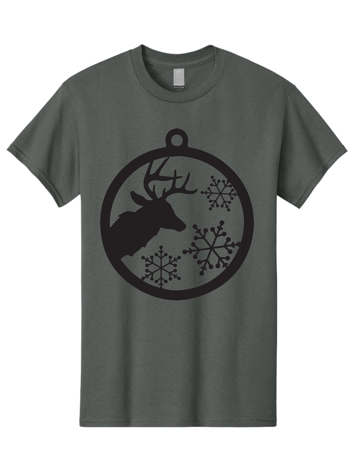 Deer-Snowflakes-Ornament Men'S Graphic Tee, 100% Cotton, Comfortable Casual Summer Wear, Machine Washable, Deer Silhouette, Snowflakes, Christmas Ornament, Winter Decoration, Festive Design, Holiday Decor, Wildlife Theme, Aac646 5