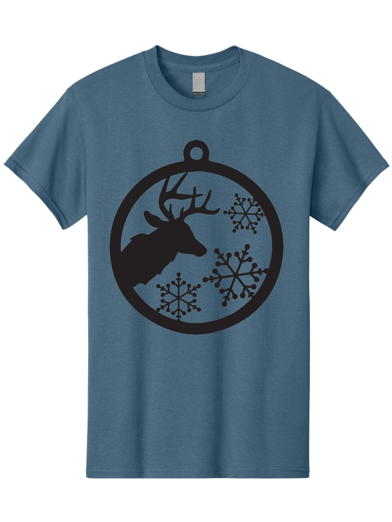 Deer-Snowflakes-Ornament Men'S Graphic Tee, 100% Cotton, Comfortable Casual Summer Wear, Machine Washable, Deer Silhouette, Snowflakes, Christmas Ornament, Winter Decoration, Festive Design, Holiday Decor, Wildlife Theme, Aac646 23