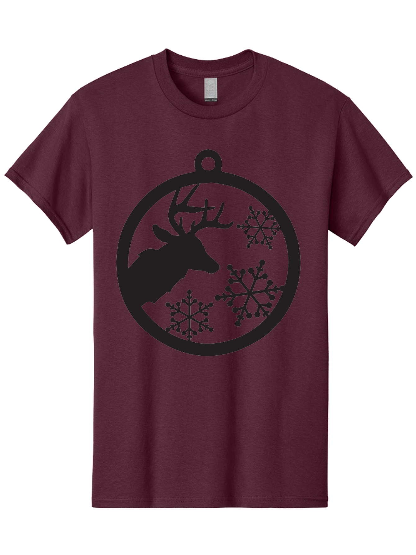 Deer-Snowflakes-Ornament Men'S Graphic Tee, 100% Cotton, Comfortable Casual Summer Wear, Machine Washable, Deer Silhouette, Snowflakes, Christmas Ornament, Winter Decoration, Festive Design, Holiday Decor, Wildlife Theme, Aac646 19