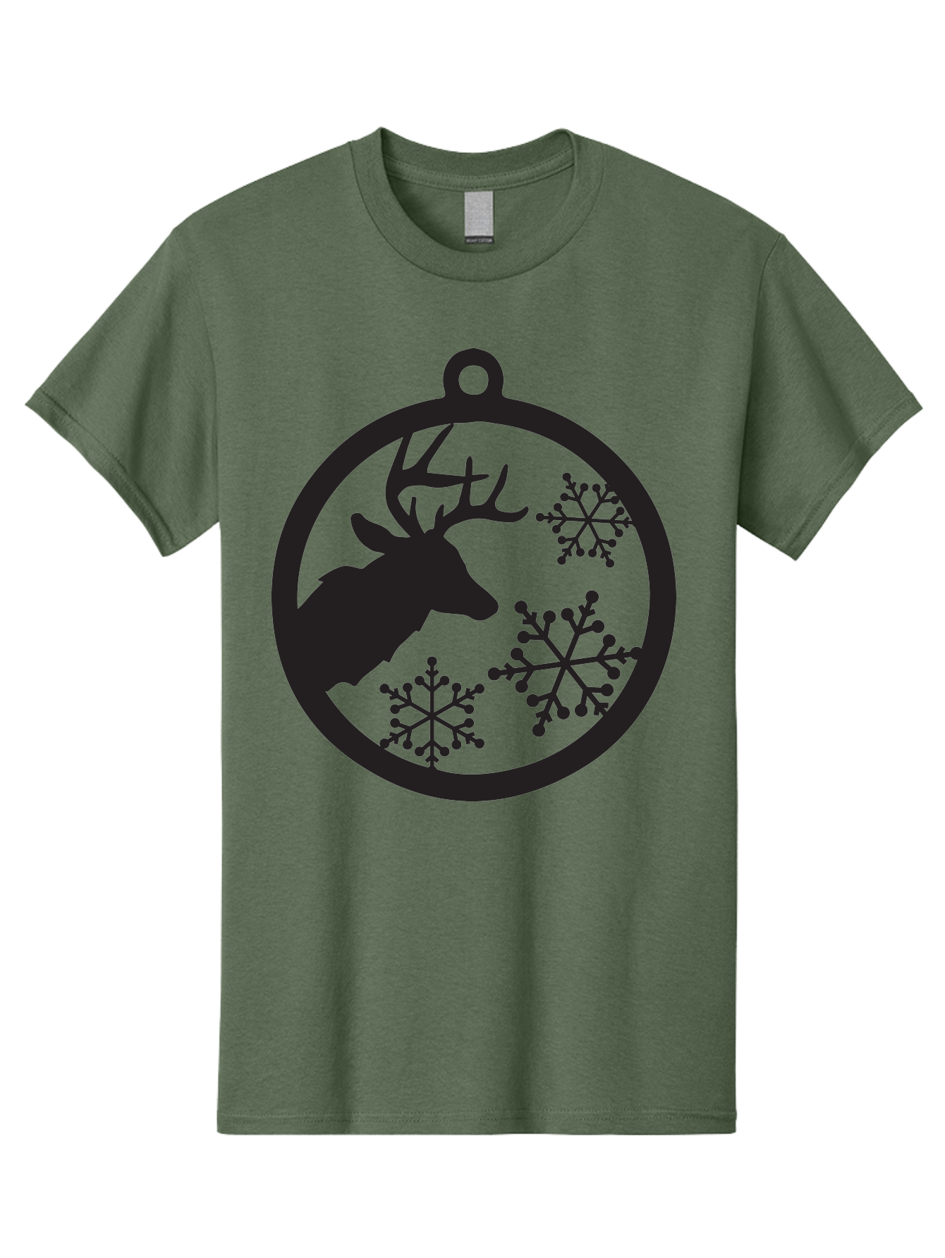 Deer-Snowflakes-Ornament Men'S Graphic Tee, 100% Cotton, Comfortable Casual Summer Wear, Machine Washable, Deer Silhouette, Snowflakes, Christmas Ornament, Winter Decoration, Festive Design, Holiday Decor, Wildlife Theme, Aac646 15