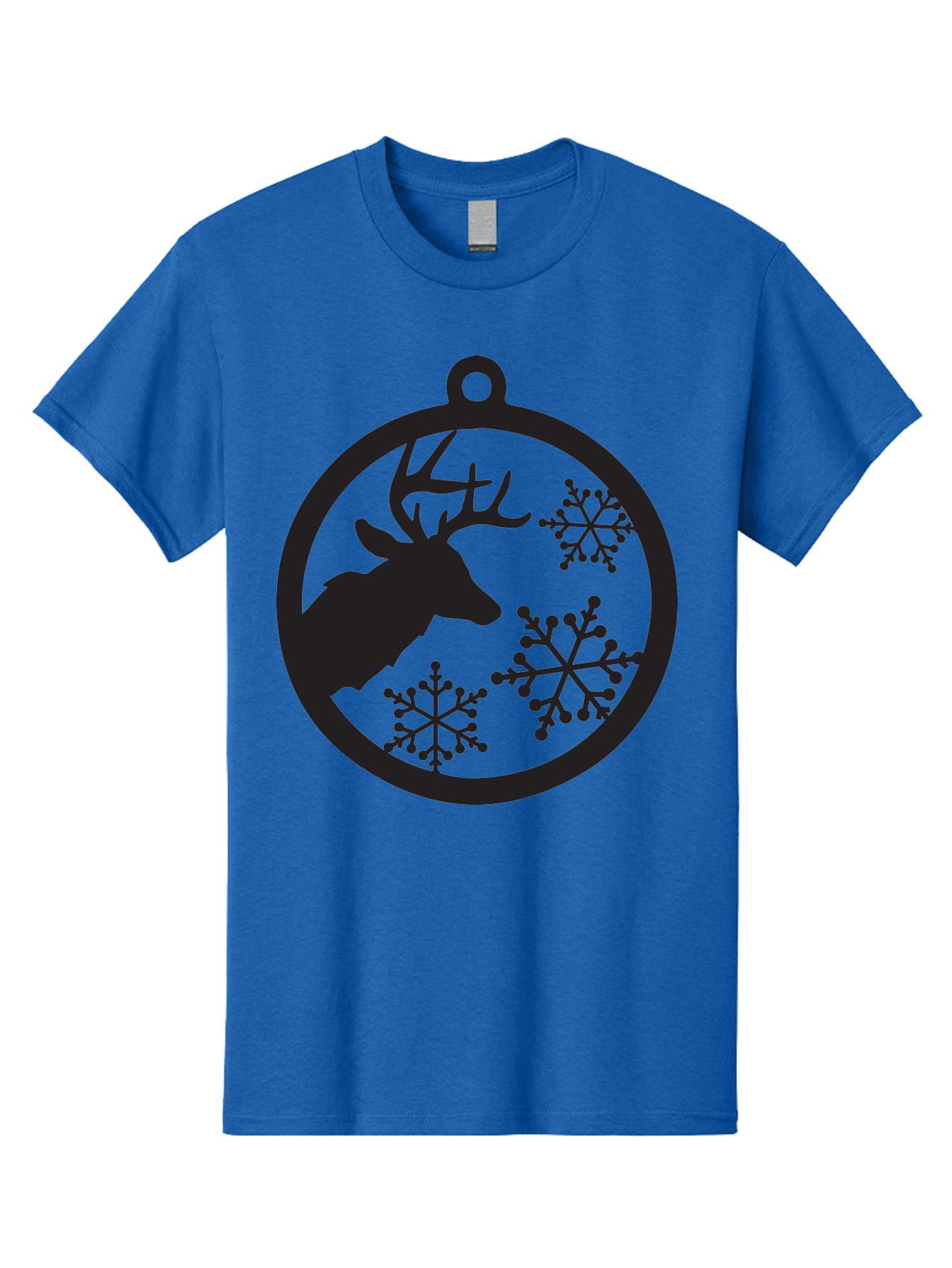 Deer-Snowflakes-Ornament Men'S Graphic Tee, 100% Cotton, Comfortable Casual Summer Wear, Machine Washable, Deer Silhouette, Snowflakes, Christmas Ornament, Winter Decoration, Festive Design, Holiday Decor, Wildlife Theme, Aac646 25