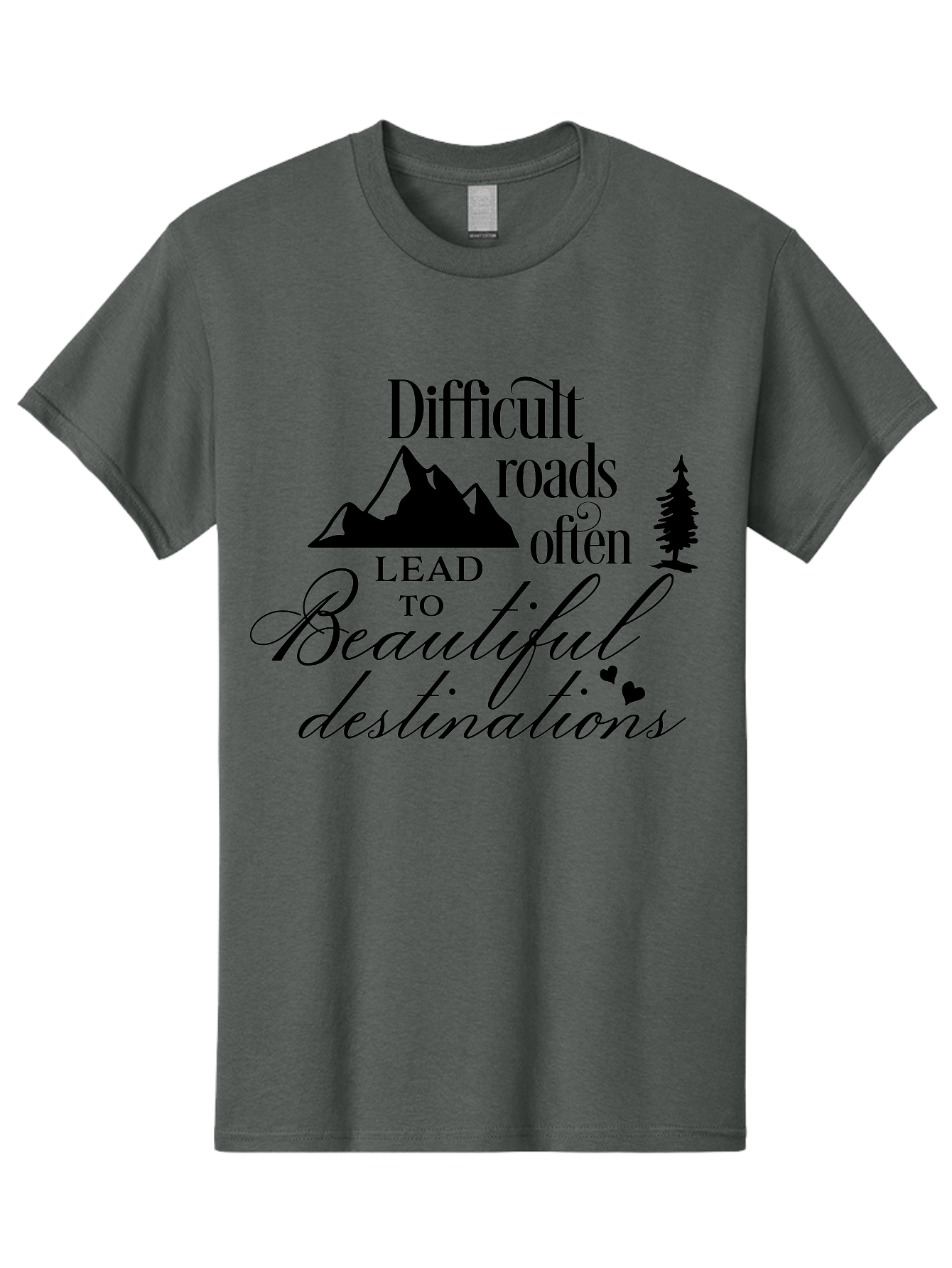 Difficult-Roads-Lead-To-Beautiful-Destinations Men'S Graphic Tee, 100% Cotton, Comfortable Casual Summer Wear, Machine Washable, Inspirational Quote, Motivational Phrase, Travel Inspiration, Mountain Landscape, Wanderlust, Adventure, Aac648 5