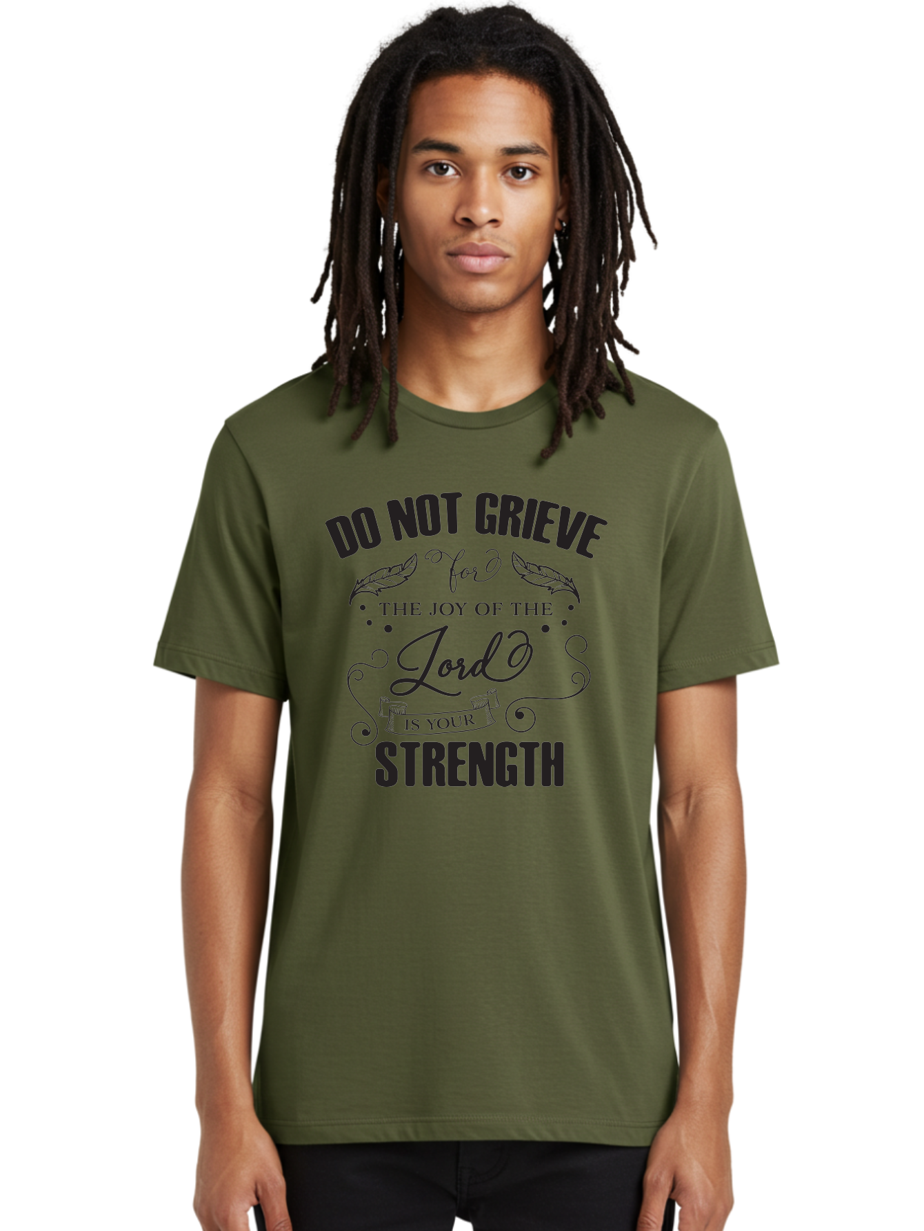 Do-Not-Grieve Men'S Graphic Tee, 100% Cotton, Comfortable Casual Summer Wear, Machine Washable, Inspirational Quote, Motivational Words, Faith-Based Message, Spiritual Guidance, Positive Affirmation, Scripture-Based, Bible Verse, Lord'S Joy, Aac649 24