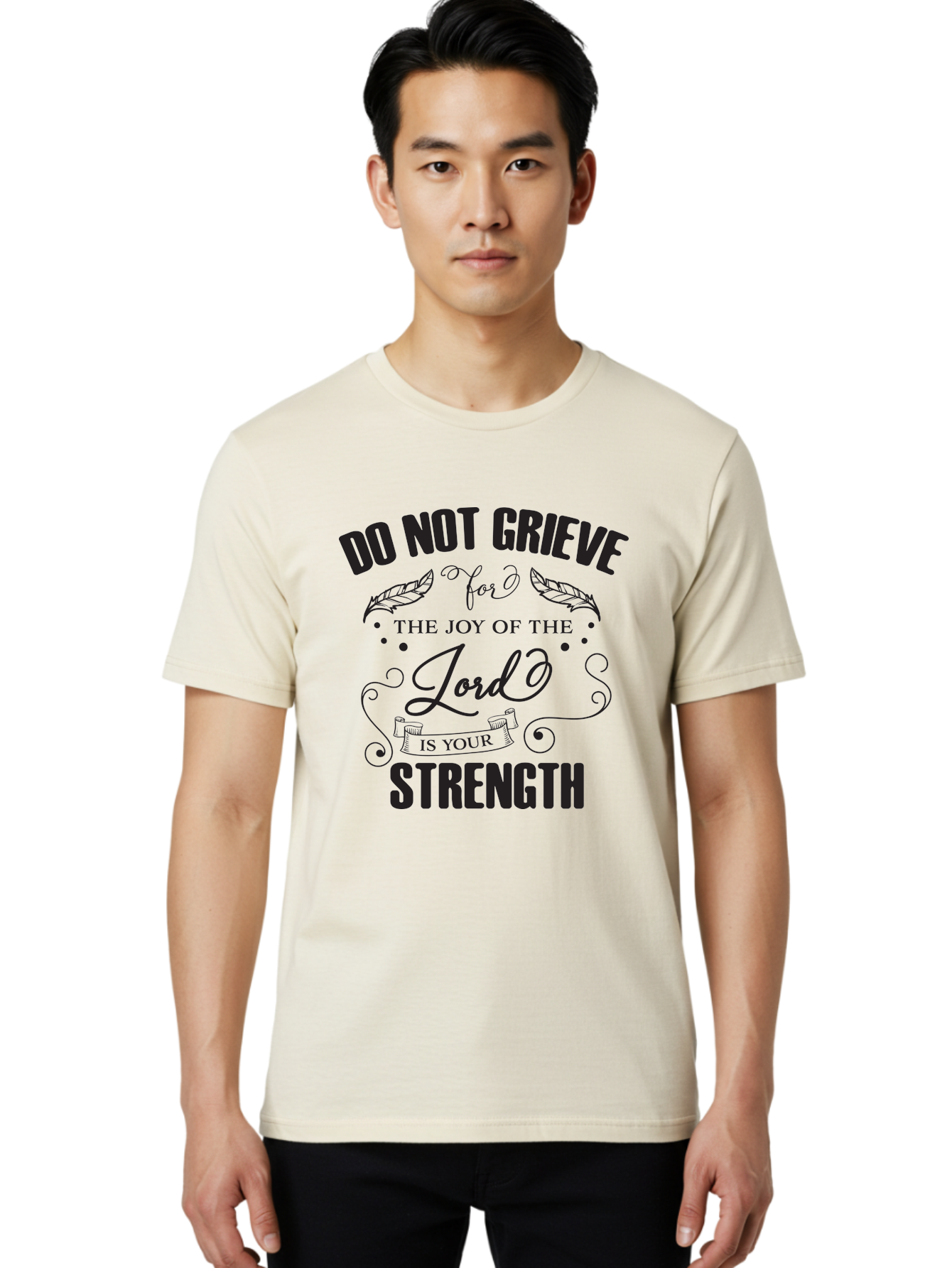 Do-Not-Grieve Men'S Graphic Tee, 100% Cotton, Comfortable Casual Summer Wear, Machine Washable, Inspirational Quote, Motivational Words, Faith-Based Message, Spiritual Guidance, Positive Affirmation, Scripture-Based, Bible Verse, Lord'S Joy, Aac649 8
