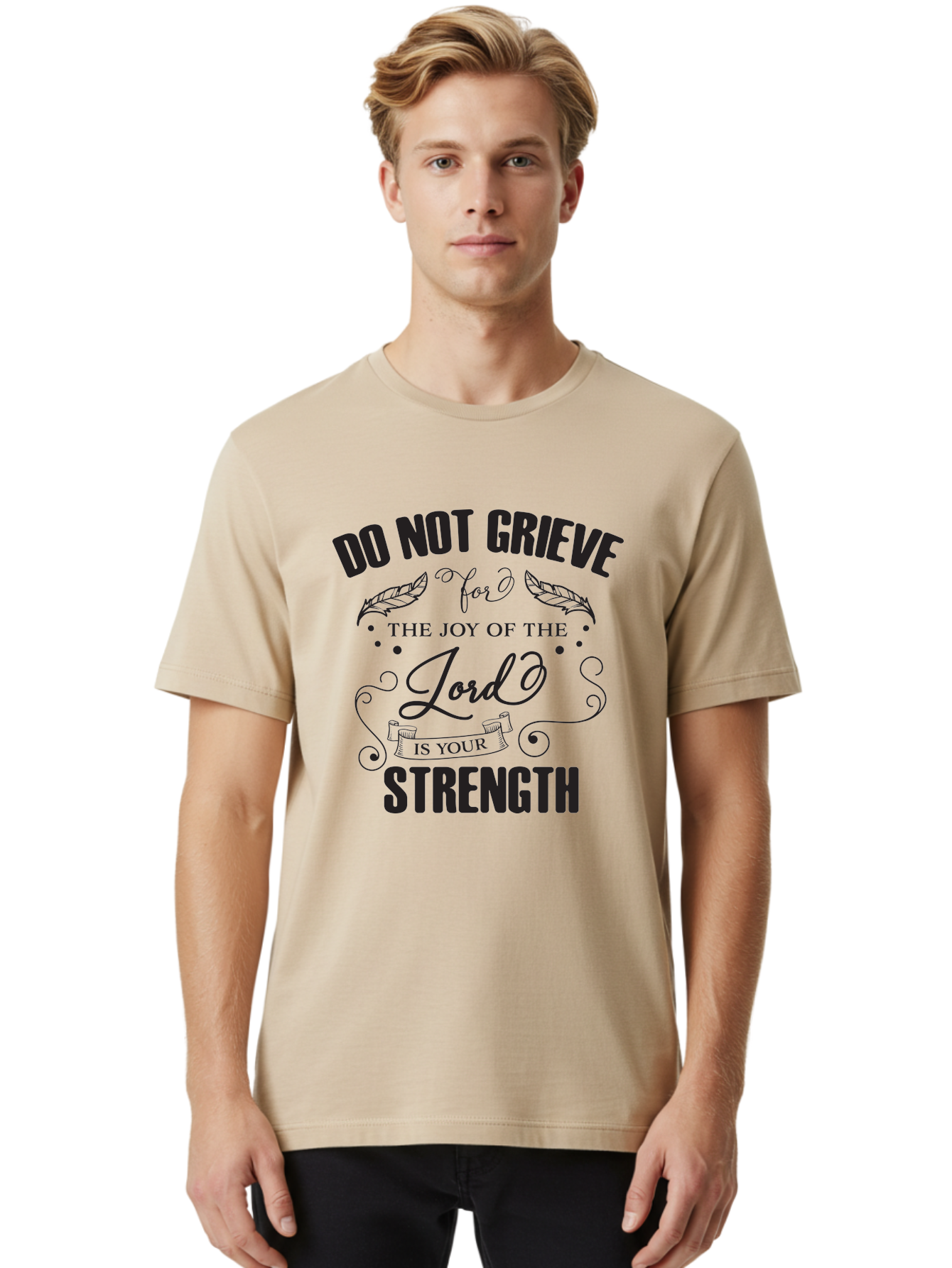 Do-Not-Grieve Men'S Graphic Tee, 100% Cotton, Comfortable Casual Summer Wear, Machine Washable, Inspirational Quote, Motivational Words, Faith-Based Message, Spiritual Guidance, Positive Affirmation, Scripture-Based, Bible Verse, Lord'S Joy, Aac649 30