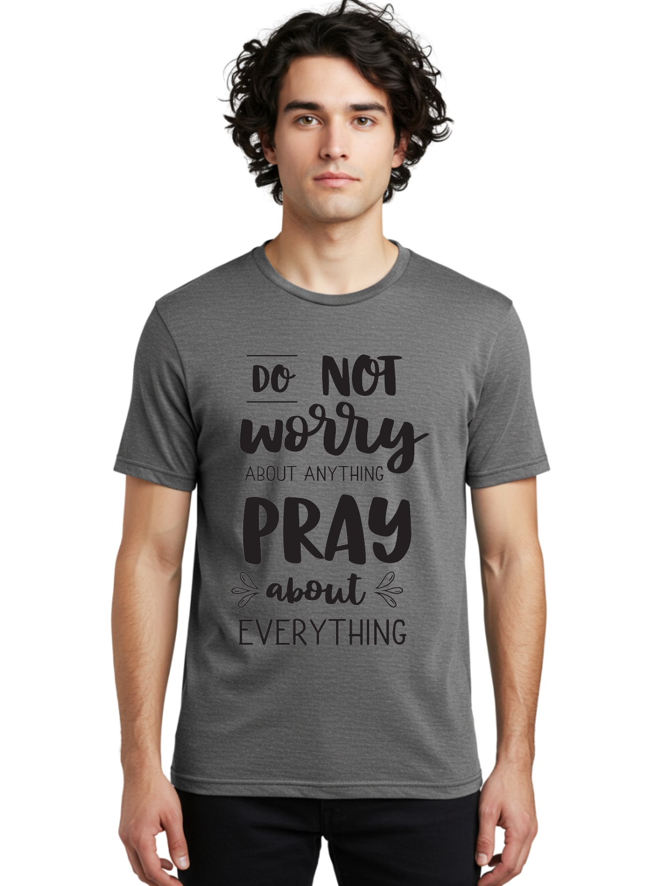 Do-Not-Worry-About-Anything-Pray-About-Everything Men'S Graphic Tee, 100% Cotton, Comfortable Casual Summer Wear, Machine Washable, Inspirational Quote, Motivational Phrase, Do Not Worry, Pray About Everything, Faith-Based Message, Aac650 6