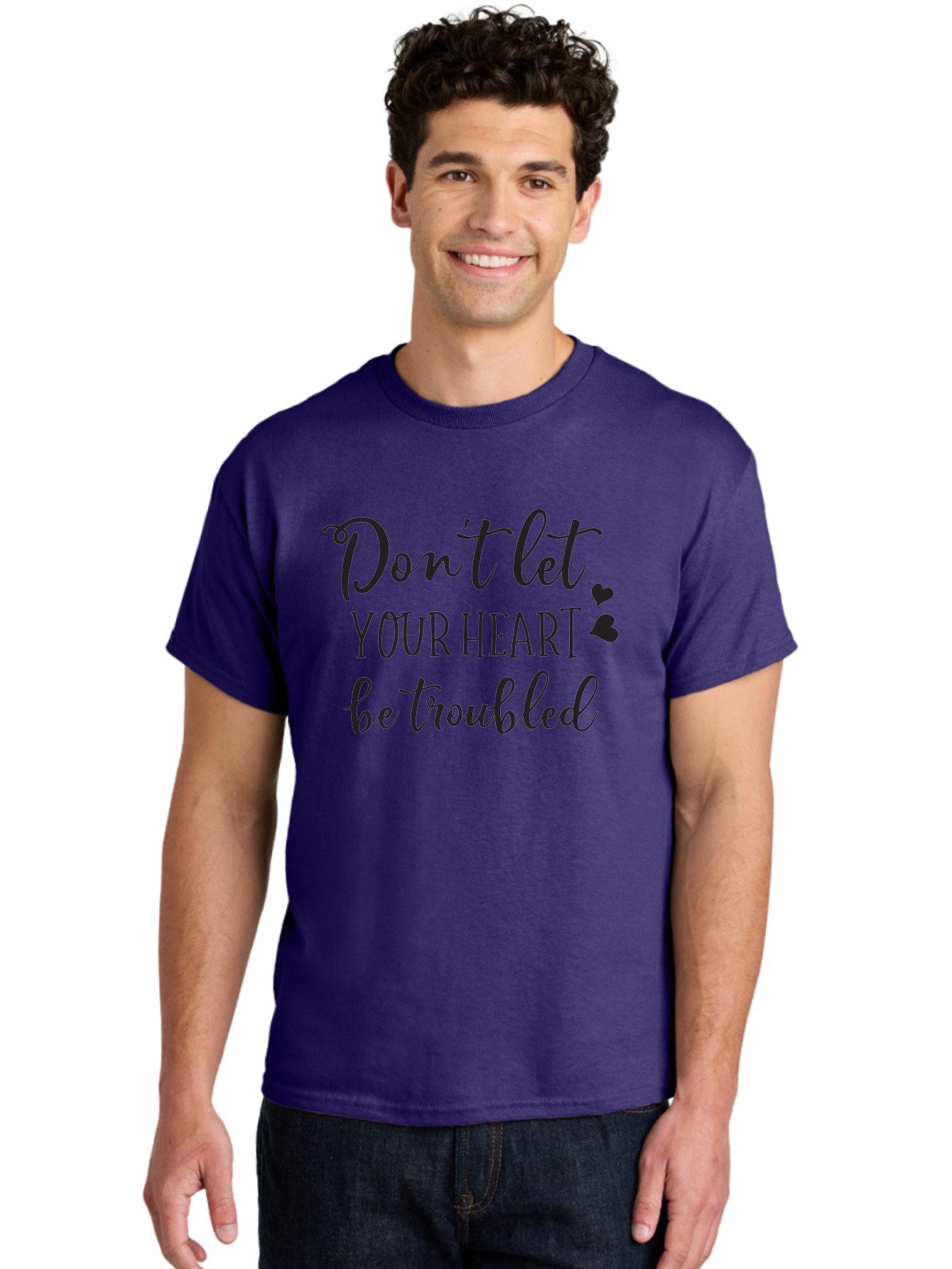 Don-T-Let-Your-Heart-Be-Troubled Men'S Graphic Tee, 100% Cotton, Comfortable Casual Summer Wear, Machine Washable, Inspirational Quote, Motivational Message, Don'T Let Your Heart Be Troubled, Heartwarming Words, Positive Affirmation, Aac654 20