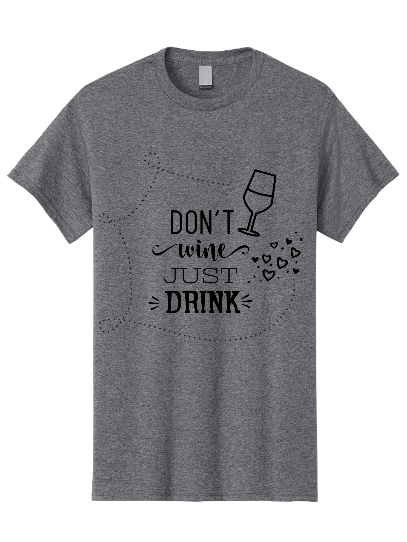 Don-T-Wine-Just-Drink Men'S Graphic Tee, 100% Cotton, Comfortable Casual Summer Wear, Machine Washable, Wine Pun, Funny Quote, Wine Lover, Wine Glass, Hearts, Playful Design, Typography Art, Wine Drinking Aac659 7