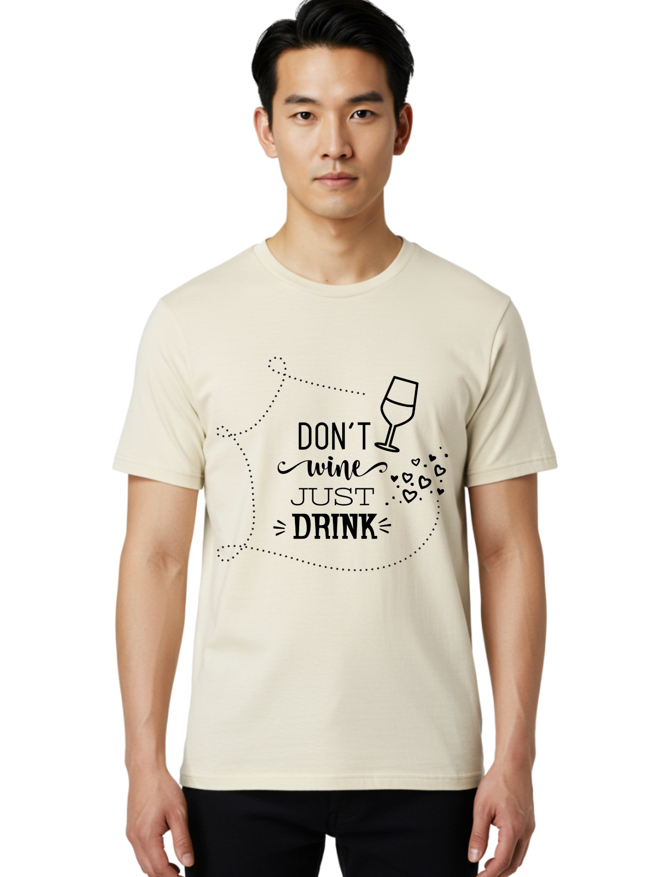 Don-T-Wine-Just-Drink Men'S Graphic Tee, 100% Cotton, Comfortable Casual Summer Wear, Machine Washable, Wine Pun, Funny Quote, Wine Lover, Wine Glass, Hearts, Playful Design, Typography Art, Wine Drinking Aac659 16