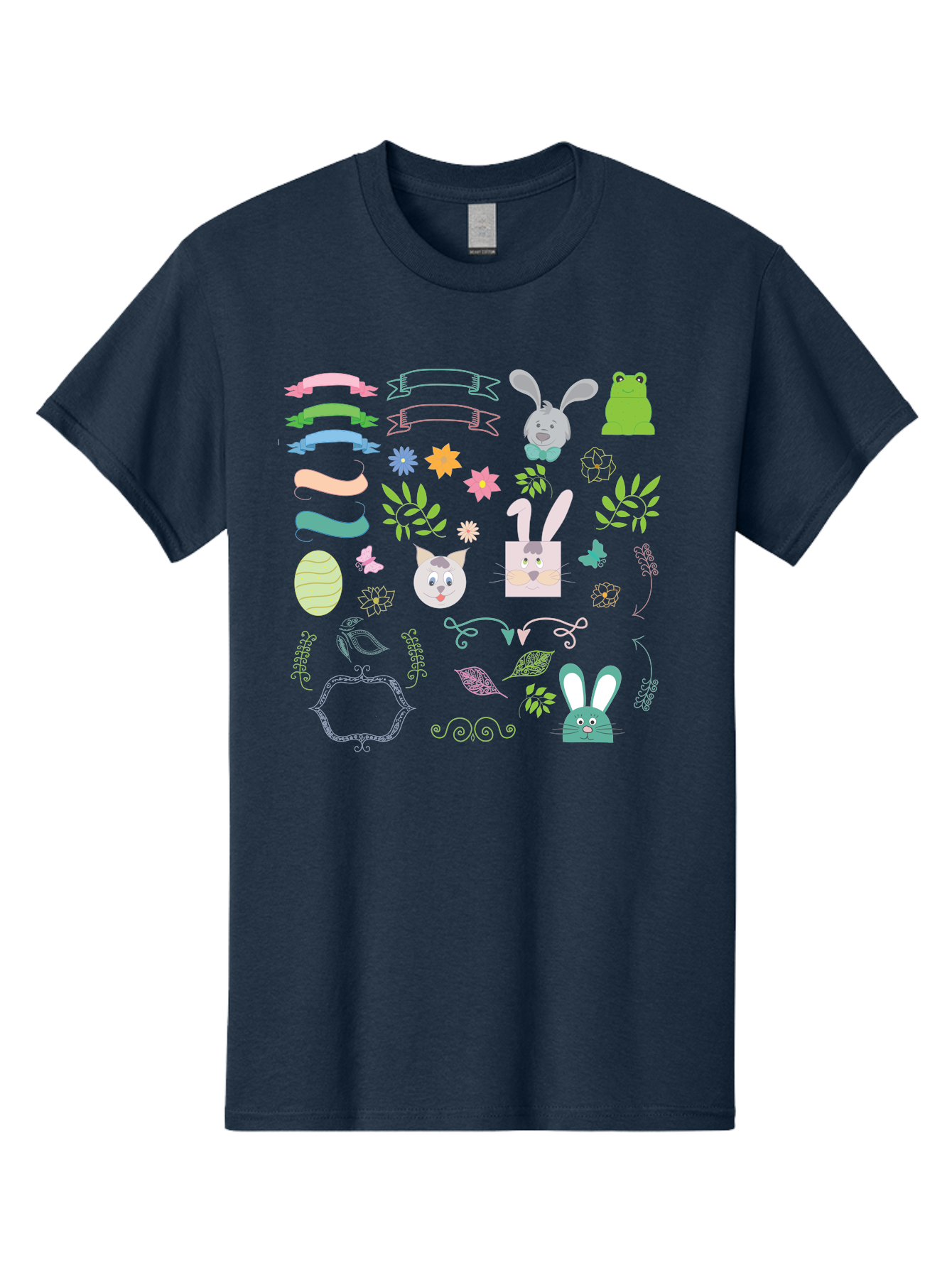 Easter-Clipart Men'S Graphic Tee, 100% Cotton, Comfortable Casual Summer Wear, Machine Washable, Bunny, Easter Eggs, Cat Face, Frog, Flowers, Butterflies, Leaves, Gift Box, Spring Decorations, Pastel Colors, Easter Basket Aac670 9