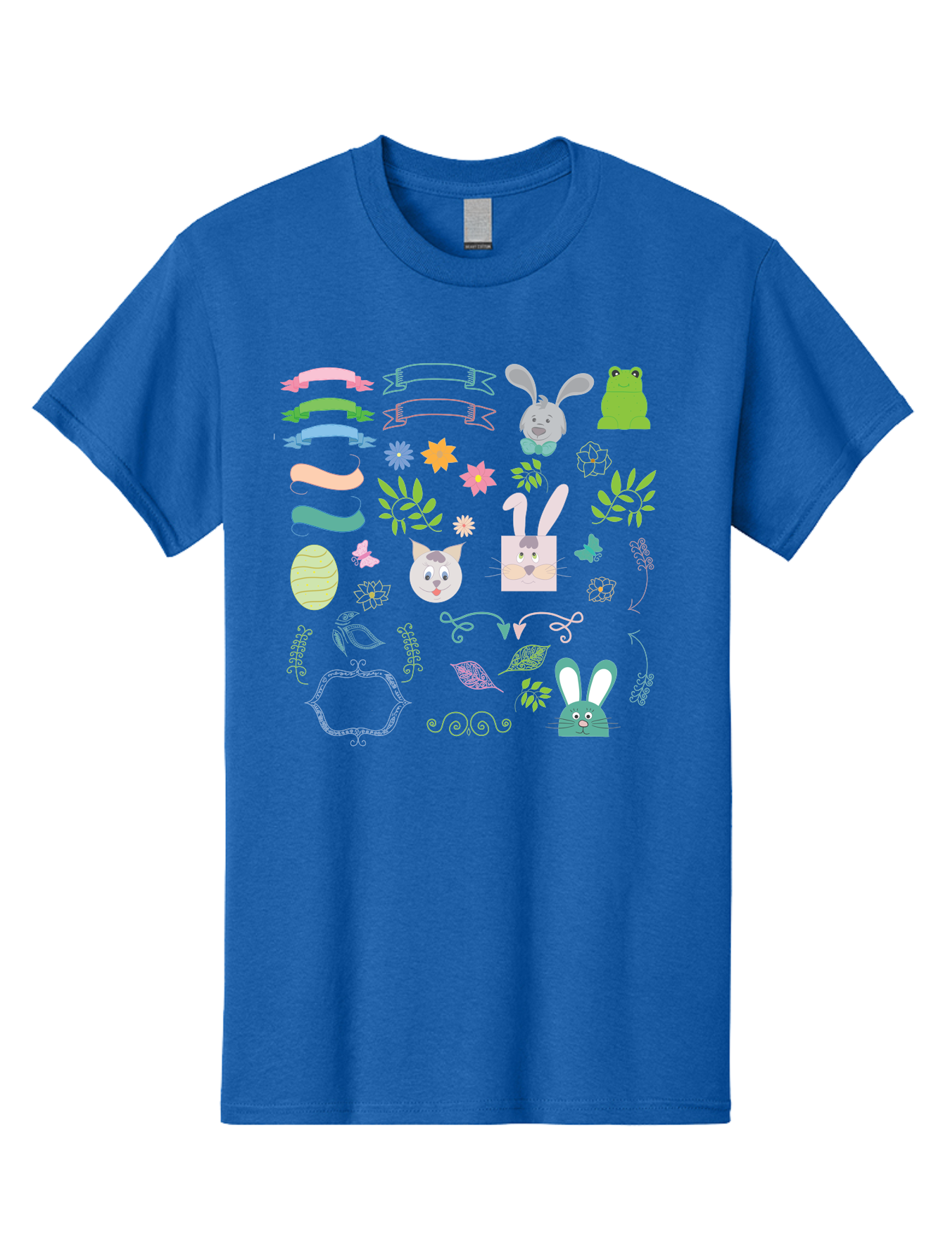 Easter-Clipart Men'S Graphic Tee, 100% Cotton, Comfortable Casual Summer Wear, Machine Washable, Bunny, Easter Eggs, Cat Face, Frog, Flowers, Butterflies, Leaves, Gift Box, Spring Decorations, Pastel Colors, Easter Basket Aac670 29