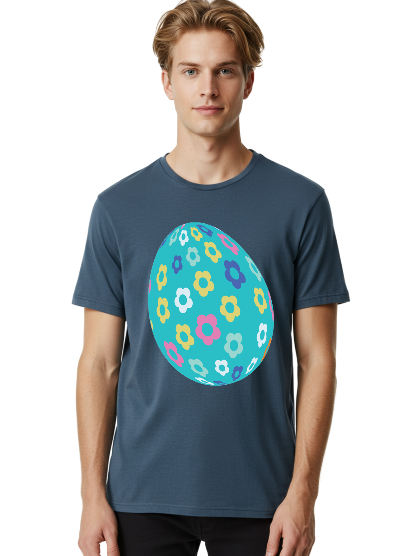 Easter-Egg-Flowers Men'S Graphic Tee, 100% Cotton, Comfortable Casual Summer Wear, Machine Washable, Easter Egg Decoration, Floral Pattern, Colorful Flowers, Pastel Colors, Spring Theme, Easter Celebration, Festive Design, Decorative Egg, Aac675 25