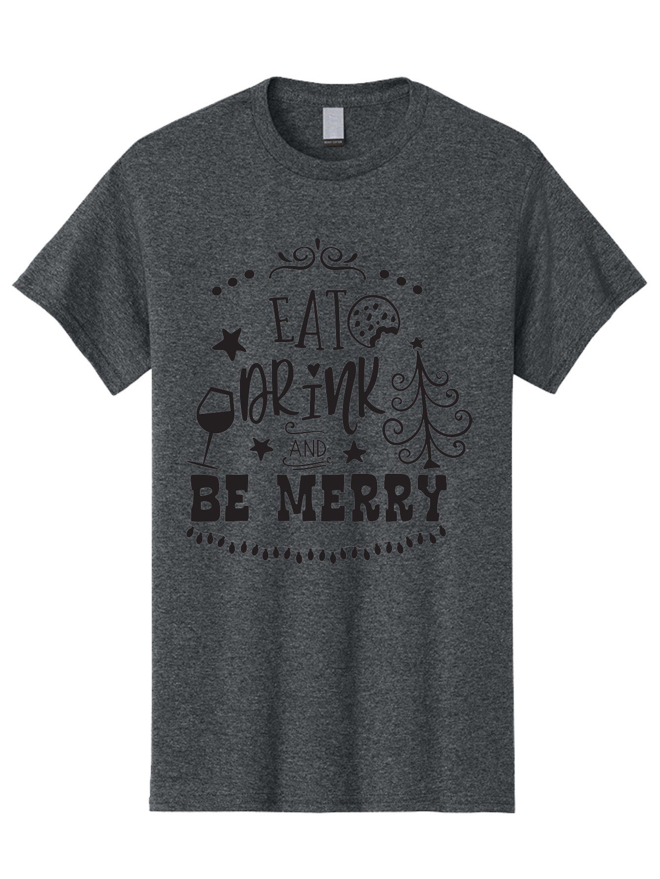 Eat-Drink-And-Be-Merry Men'S Graphic Tee, 100% Cotton, Comfortable Casual Summer Wear, Machine Washable, Holiday Cheer, Festive Vibes, Christmas Celebration, Wine Glass, Cookie, Christmas Tree, Stars, Festive Typography, Joyful Message, Aac679 29