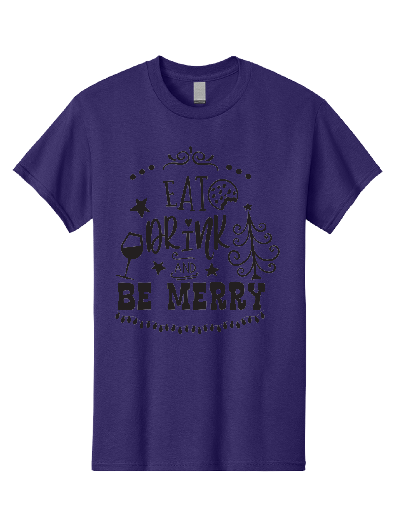 Eat-Drink-And-Be-Merry Men'S Graphic Tee, 100% Cotton, Comfortable Casual Summer Wear, Machine Washable, Holiday Cheer, Festive Vibes, Christmas Celebration, Wine Glass, Cookie, Christmas Tree, Stars, Festive Typography, Joyful Message, Aac679 27