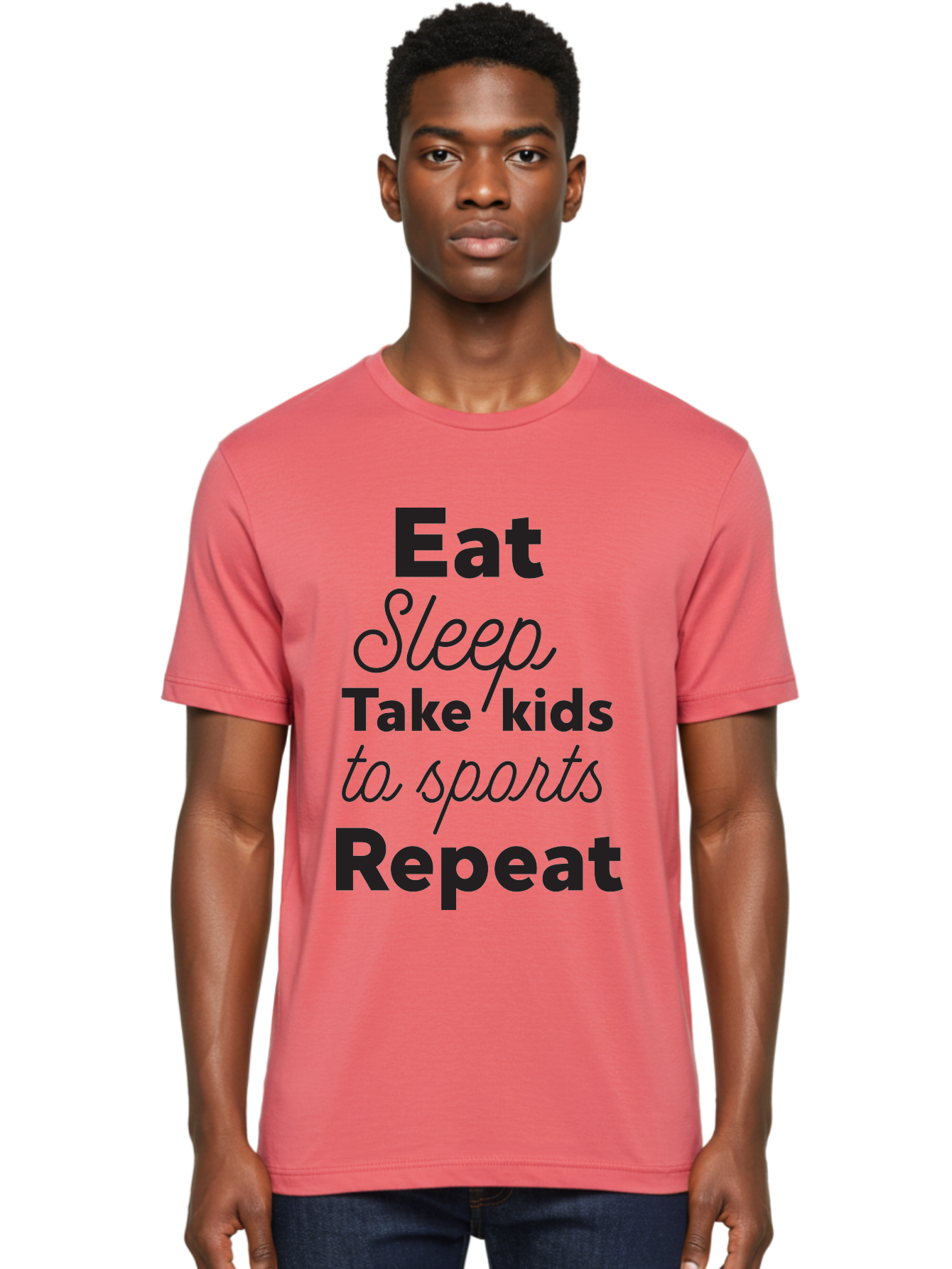 Eat-Sleep-Take-Kids-To-Sports-Repeat Men'S Graphic Tee, 100% Cotton, Comfortable Casual Summer Wear, Machine Washable, Busy Parents, Parenting Life, Family Activities, Kids Sports, Daily Routine, Parenting Humor, Eat Sleep Repeat Aac682 18