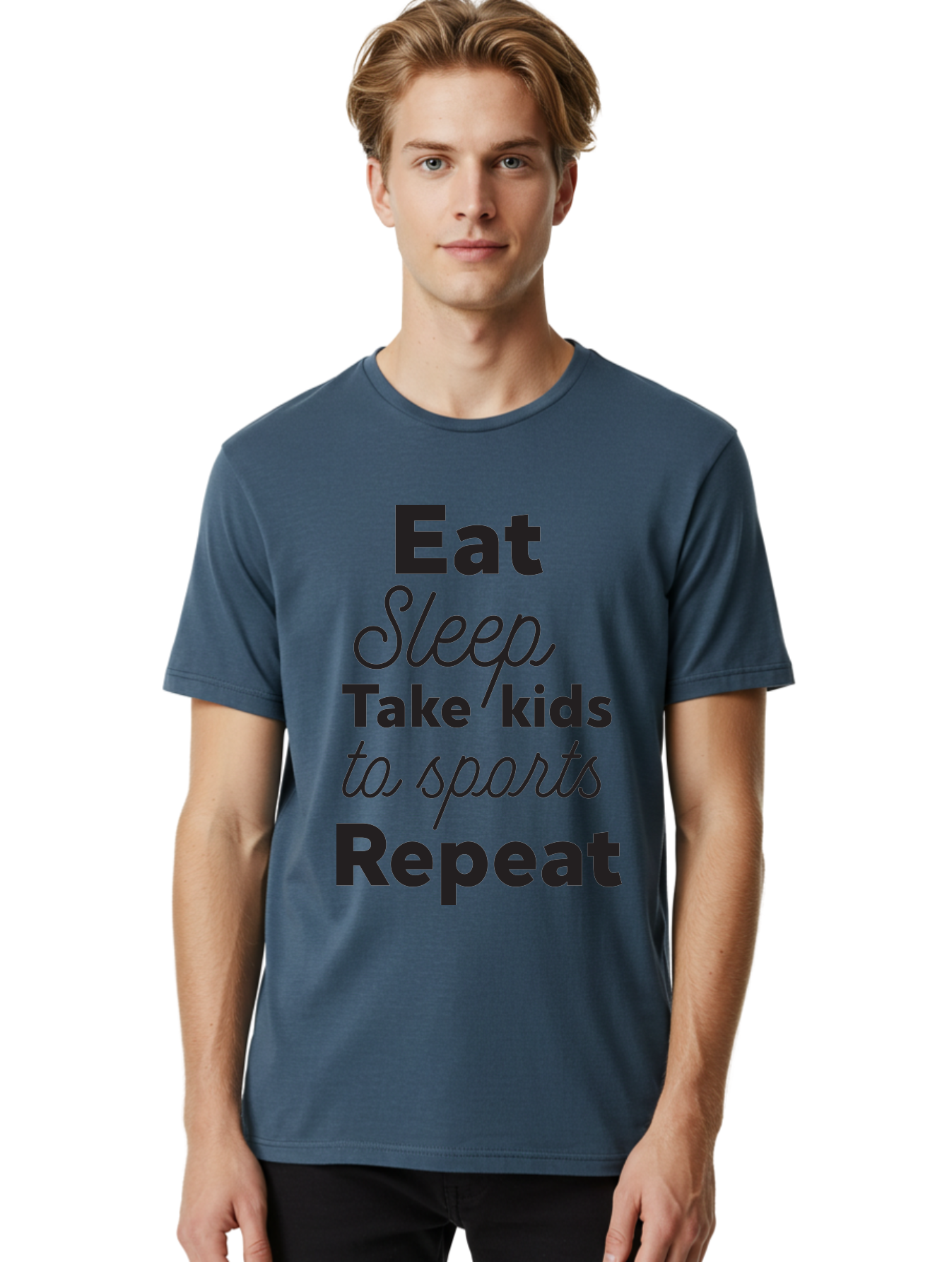 Eat-Sleep-Take-Kids-To-Sports-Repeat Men'S Graphic Tee, 100% Cotton, Comfortable Casual Summer Wear, Machine Washable, Busy Parents, Parenting Life, Family Activities, Kids Sports, Daily Routine, Parenting Humor, Eat Sleep Repeat Aac682 6