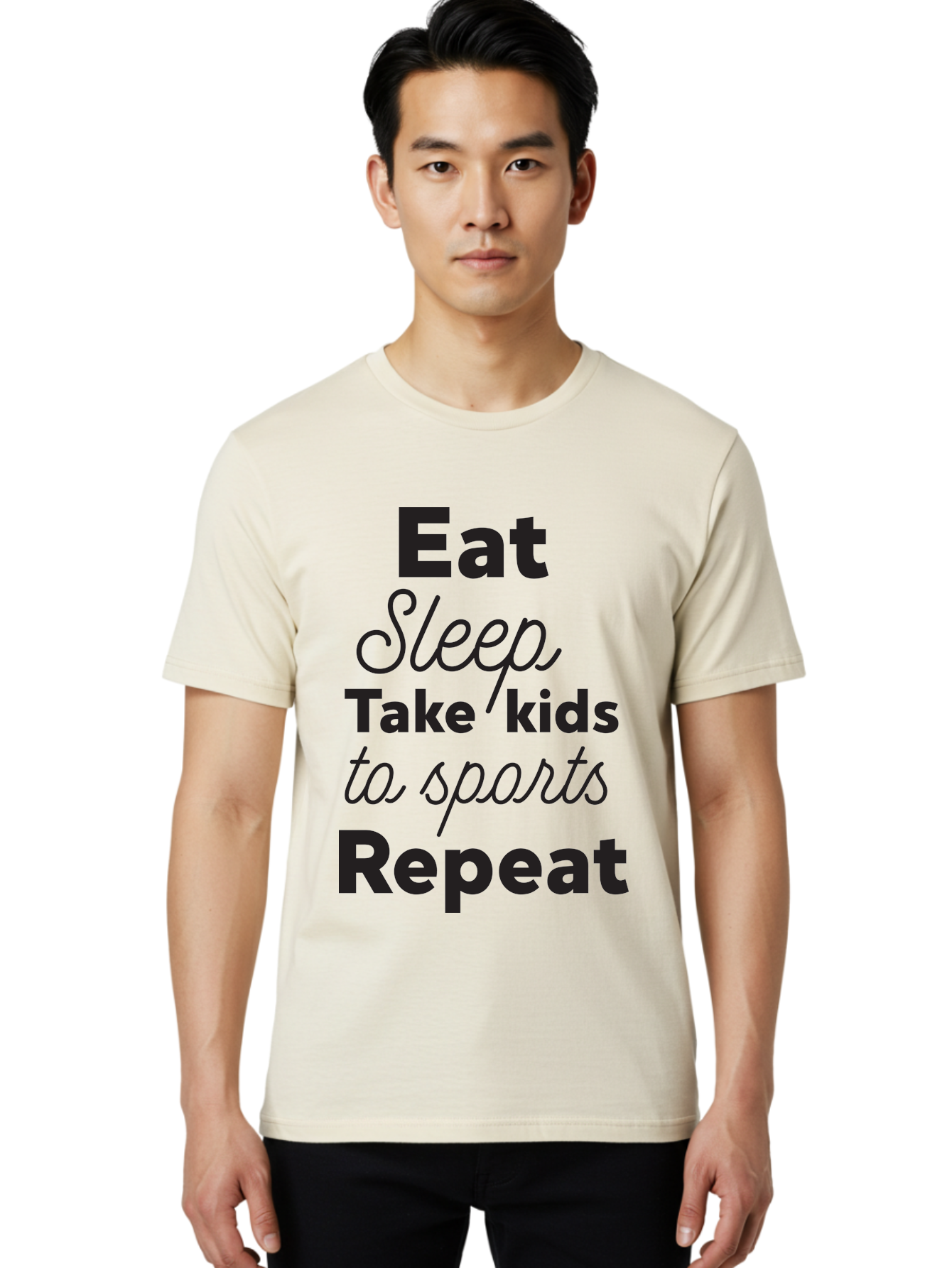Eat-Sleep-Take-Kids-To-Sports-Repeat Men'S Graphic Tee, 100% Cotton, Comfortable Casual Summer Wear, Machine Washable, Busy Parents, Parenting Life, Family Activities, Kids Sports, Daily Routine, Parenting Humor, Eat Sleep Repeat Aac682 12